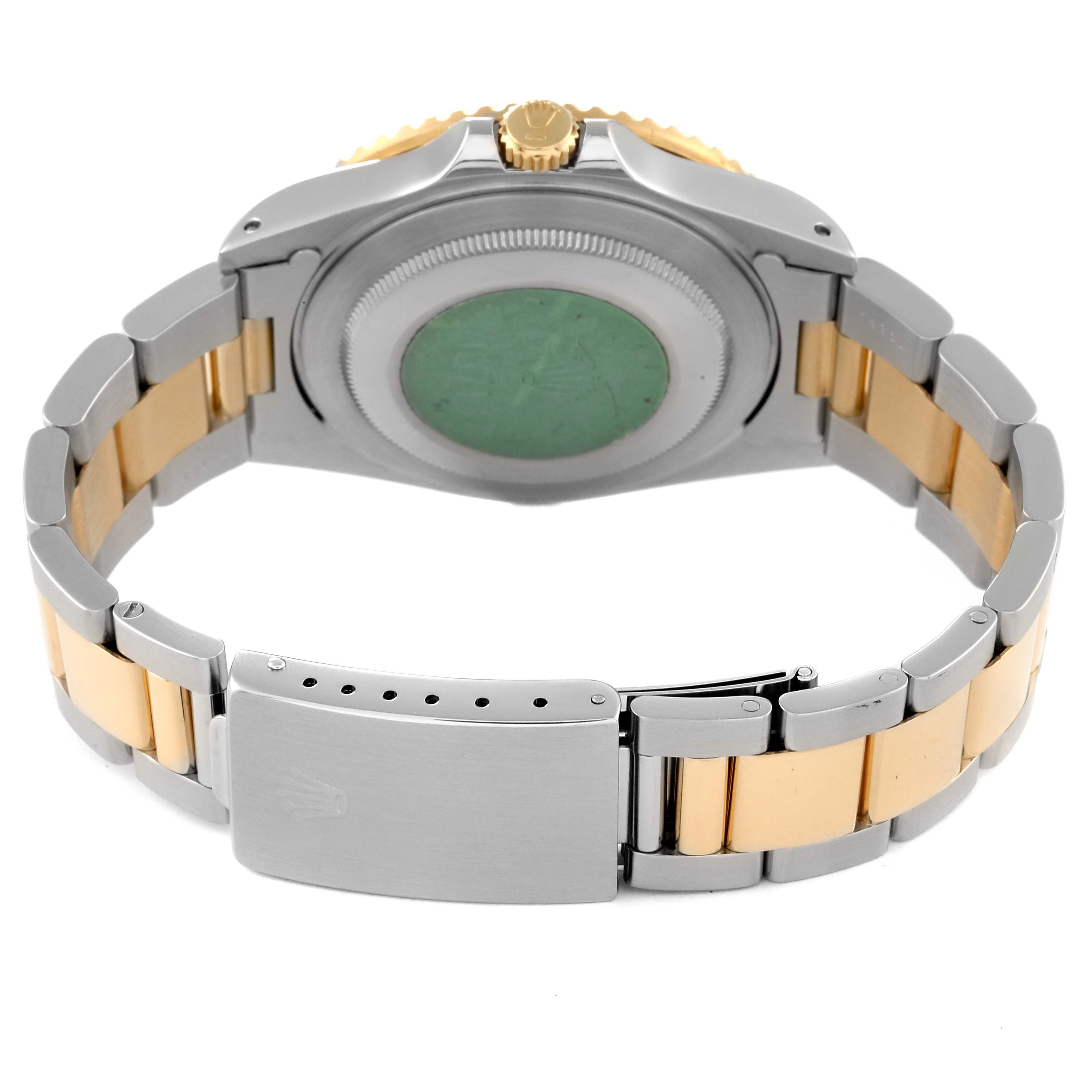 This image shows the back and clasp of a Rolex GMT-Master 16713 Men's Stainless Steel Brown Dial 16713 Men's Stainless Steel Brown Dial watch at an angled rear view.