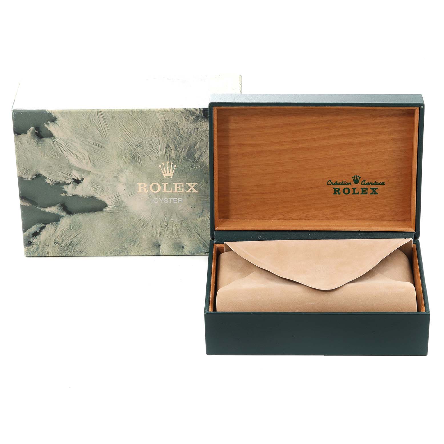 The image shows a Rolex GMT-Master 16713 Men's Stainless Steel Brown Dial 16713 Men's Stainless Steel Brown Dial watch box and protective case from a front angle with the lid open.