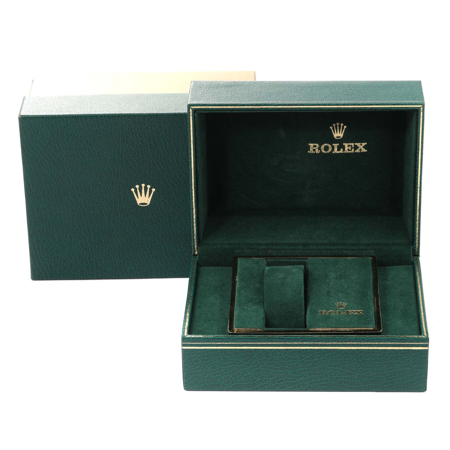 The image shows the open box and outer case for a Vintage Collection Rolex watch, viewed from the front.