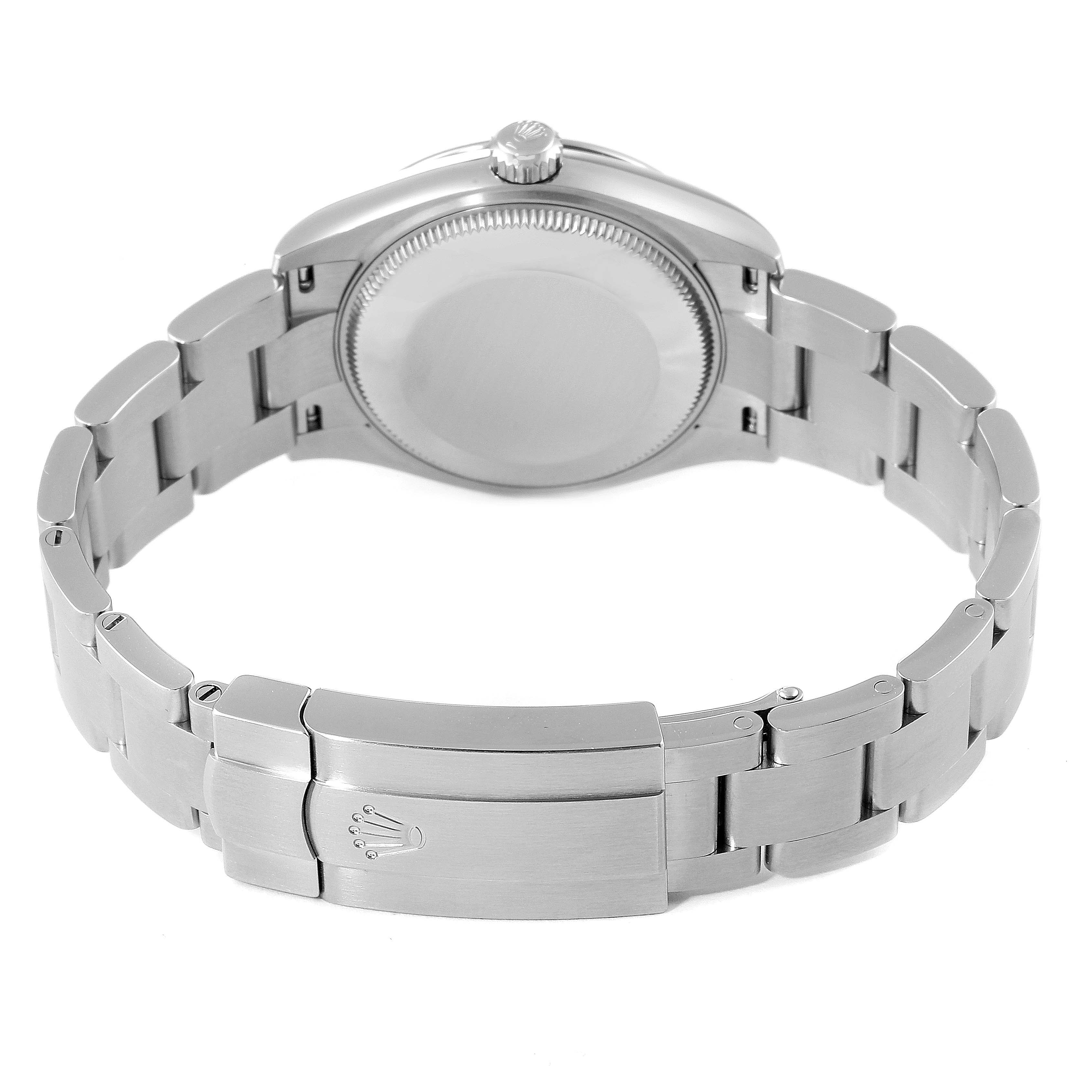 This image shows the back and bracelet of a Rolex Mid-Size 277200 Women's Stainless Steel Blue Dial 277200 Women's Stainless Steel Blue Dial watch, highlighting the clasp and case back.