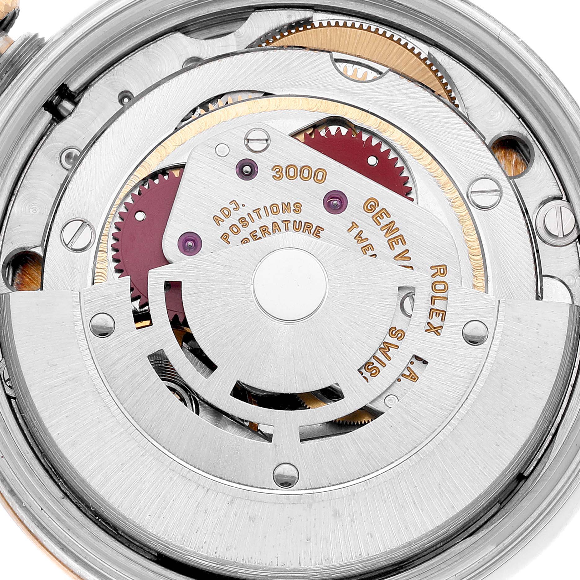 This image shows the internal mechanism of a Rolex Oyster Perpetual 14233 Men's Steel and Gold (two tone) Champagne Dial 14233 Men's Steel and Gold (two tone) Champagne Dial watch.