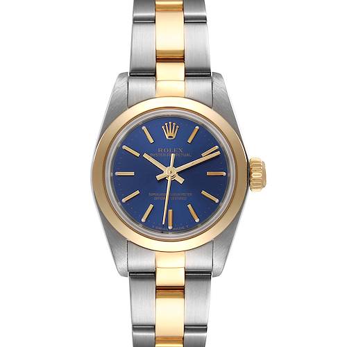 Photo of Rolex Oyster Perpetual Steel Yellow Gold Blue Dial Watch 67183 Box Papers