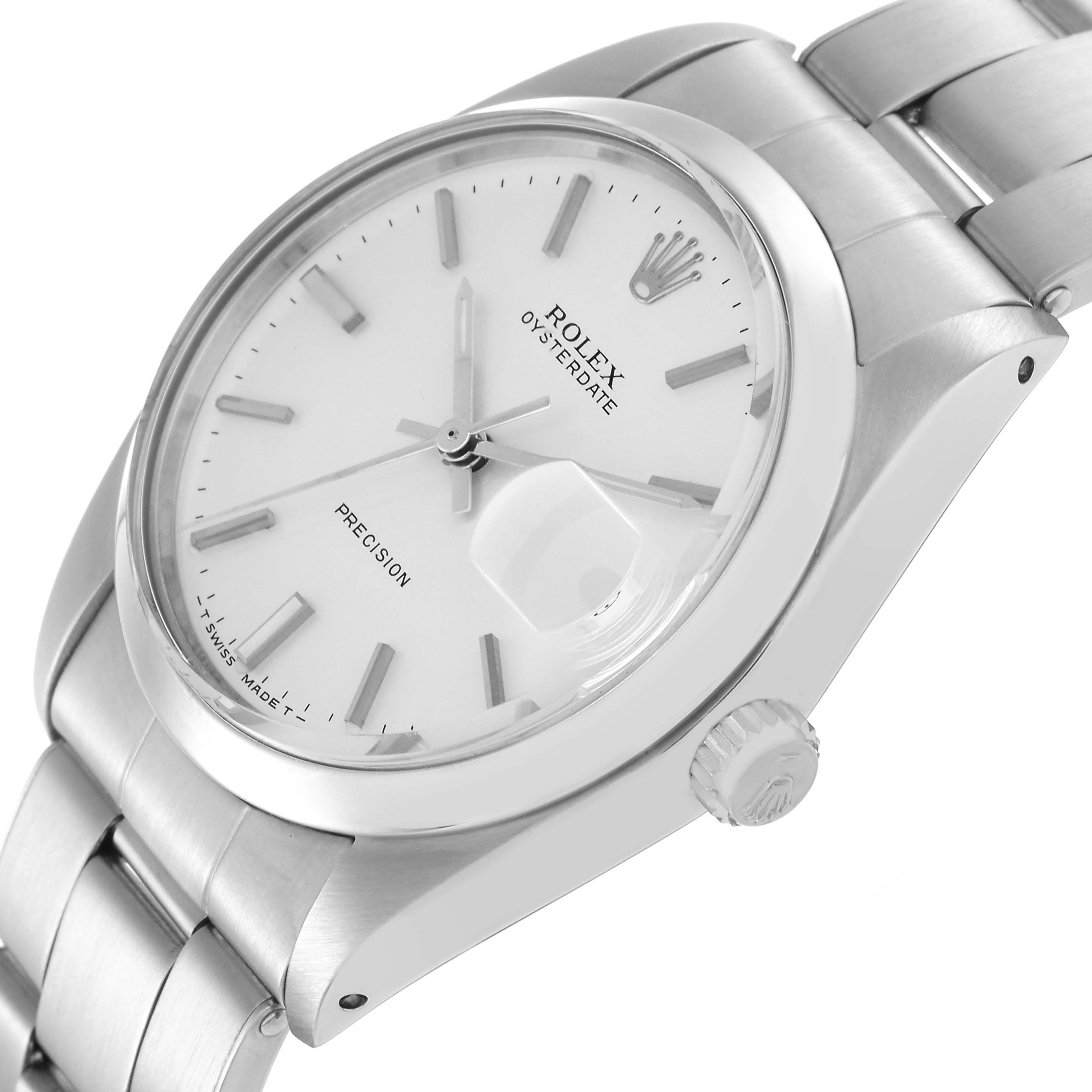 The Rolex Vintage Collection 6694 Men
s Stainless Steel Silver Dial 6694 Men
s Stainless Steel Silver Dial watch is shown at a slight angle, highlighting the dial, crown, date window, and part of the bracelet.