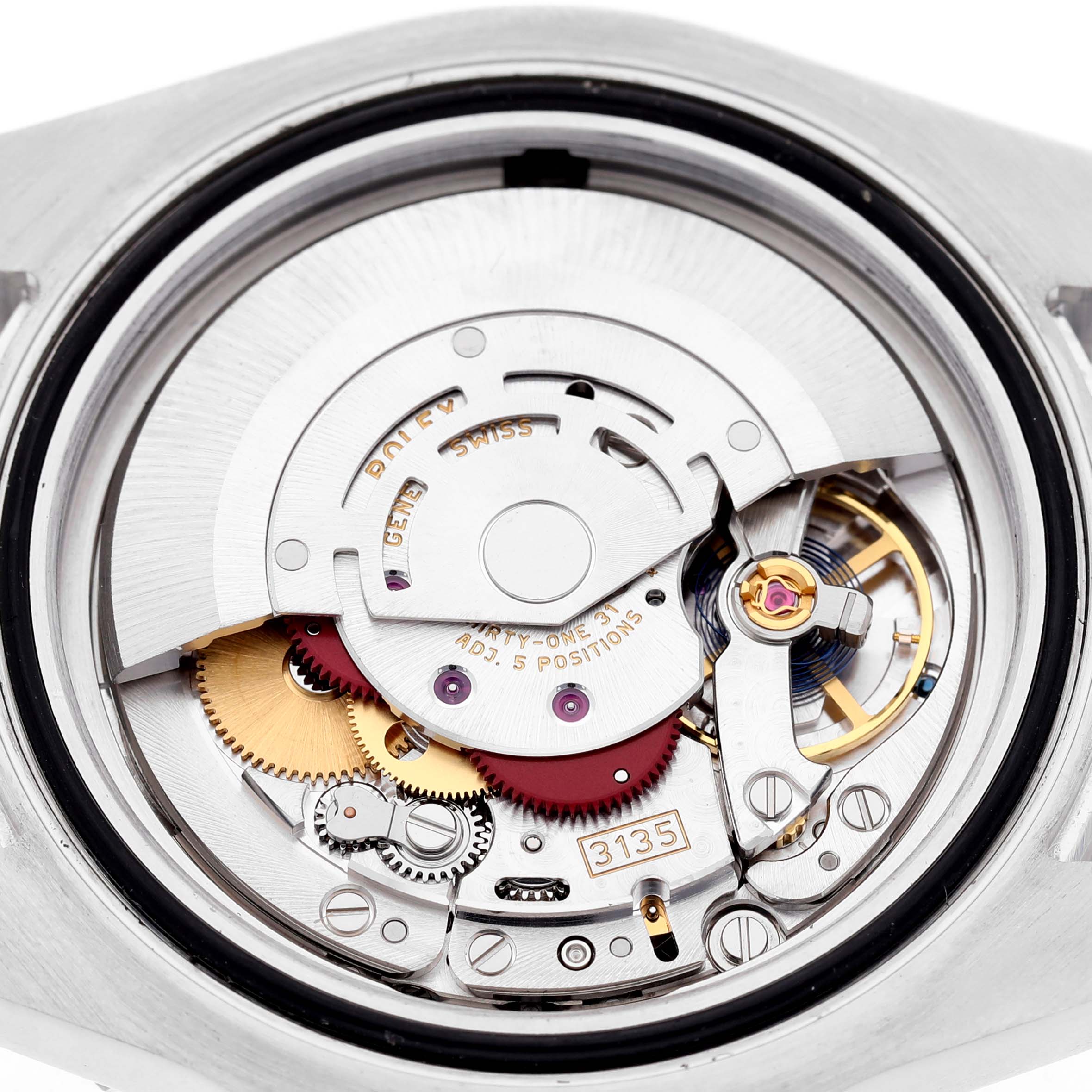 The image shows the internal movement mechanism of a Rolex Sea-Dweller 116600 Men's Stainless Steel Black Dial watch from a top-down angle.