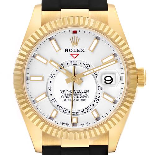 Photo of Rolex Sky-Dweller Yellow Gold Oysterflex Mens Watch 326238 Box Card