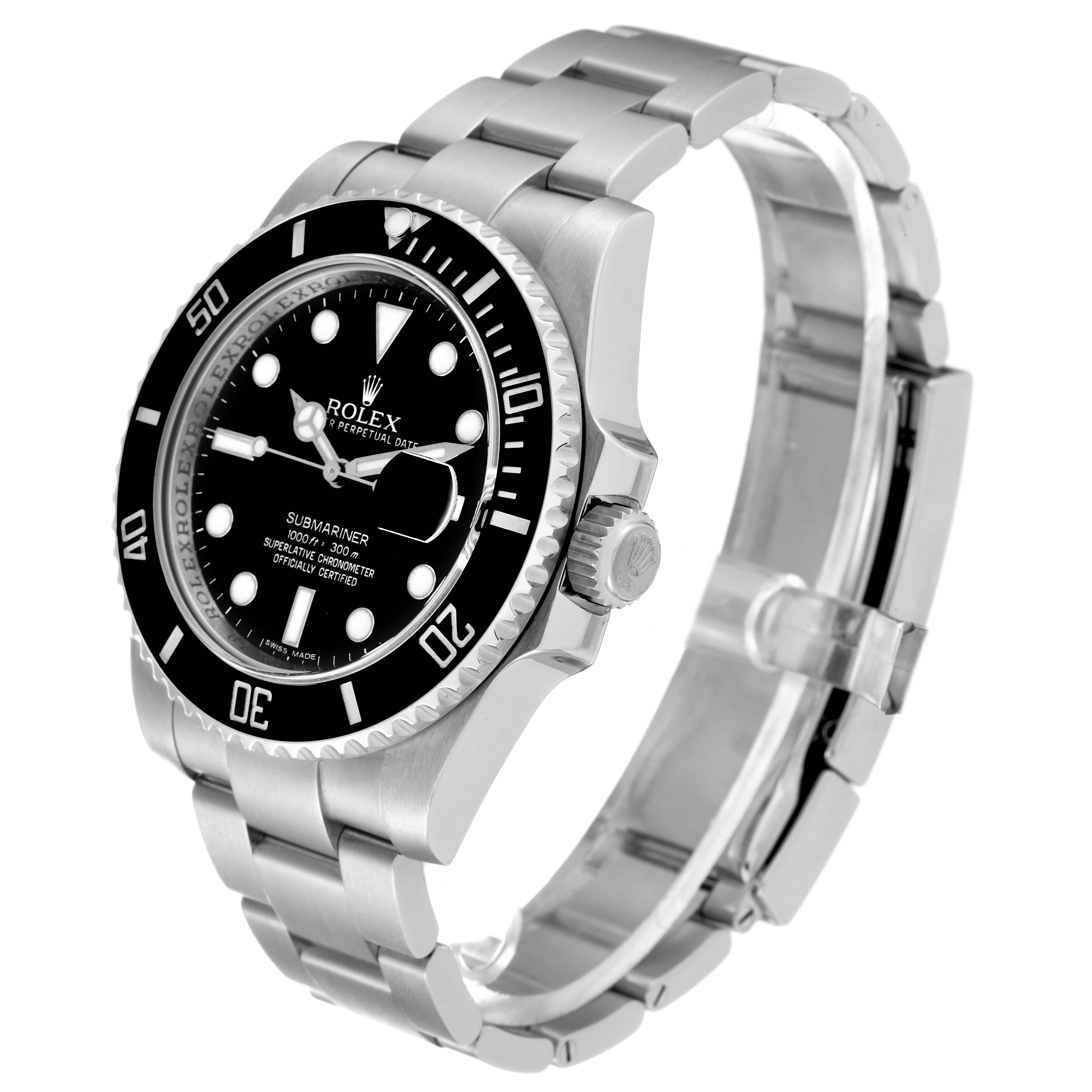 The image shows a Rolex Submariner 116610 Men
s Stainless Steel Black Dial 116610 Men
s Stainless Steel Black Dial watch angled to display the face, bezel, crown, and part of the bracelet.