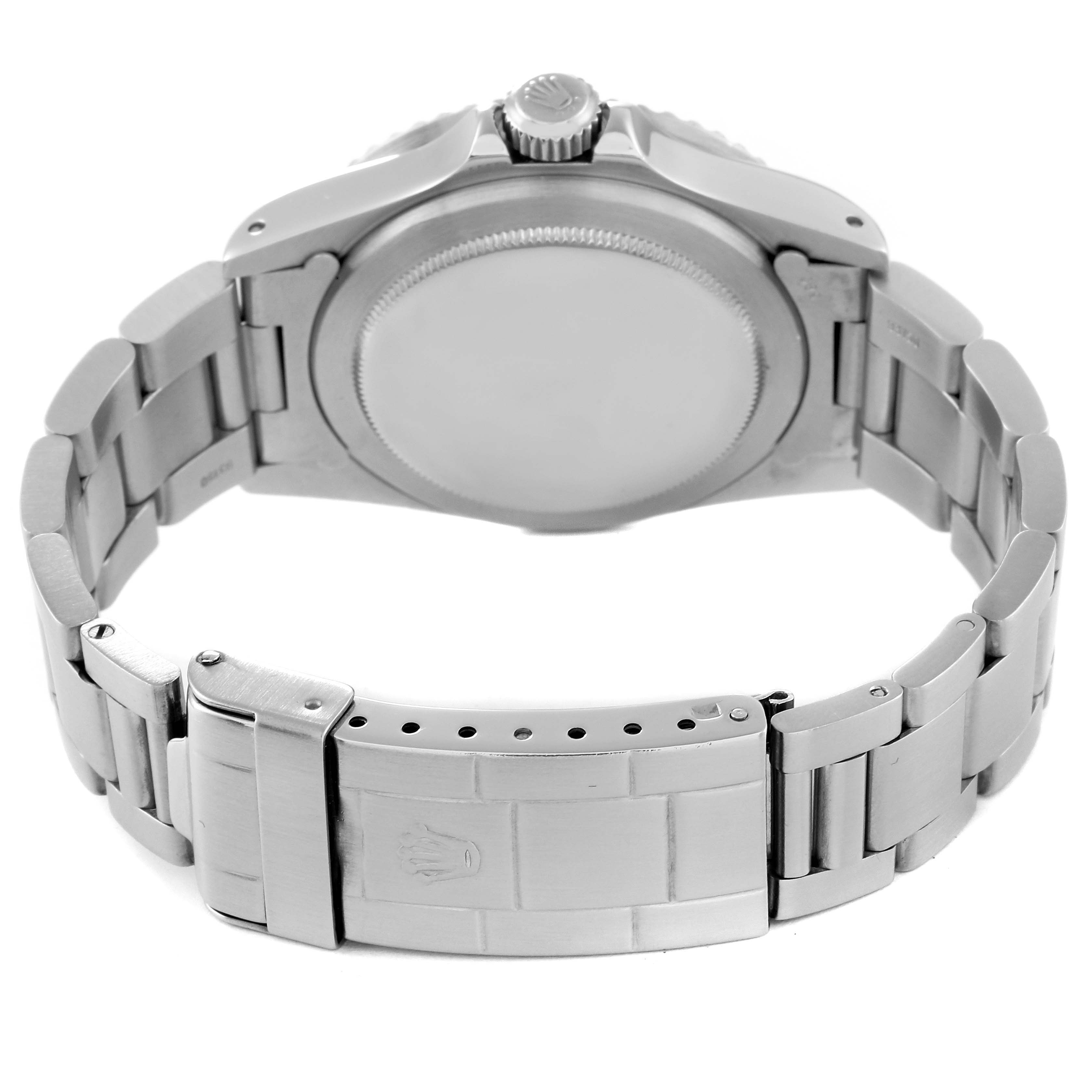 The image shows the back case and clasp of a Rolex Vintage Collection 1680 Men's Stainless Steel Black Dial 1680 Men's Stainless Steel Black Dial watch at a rear angle.