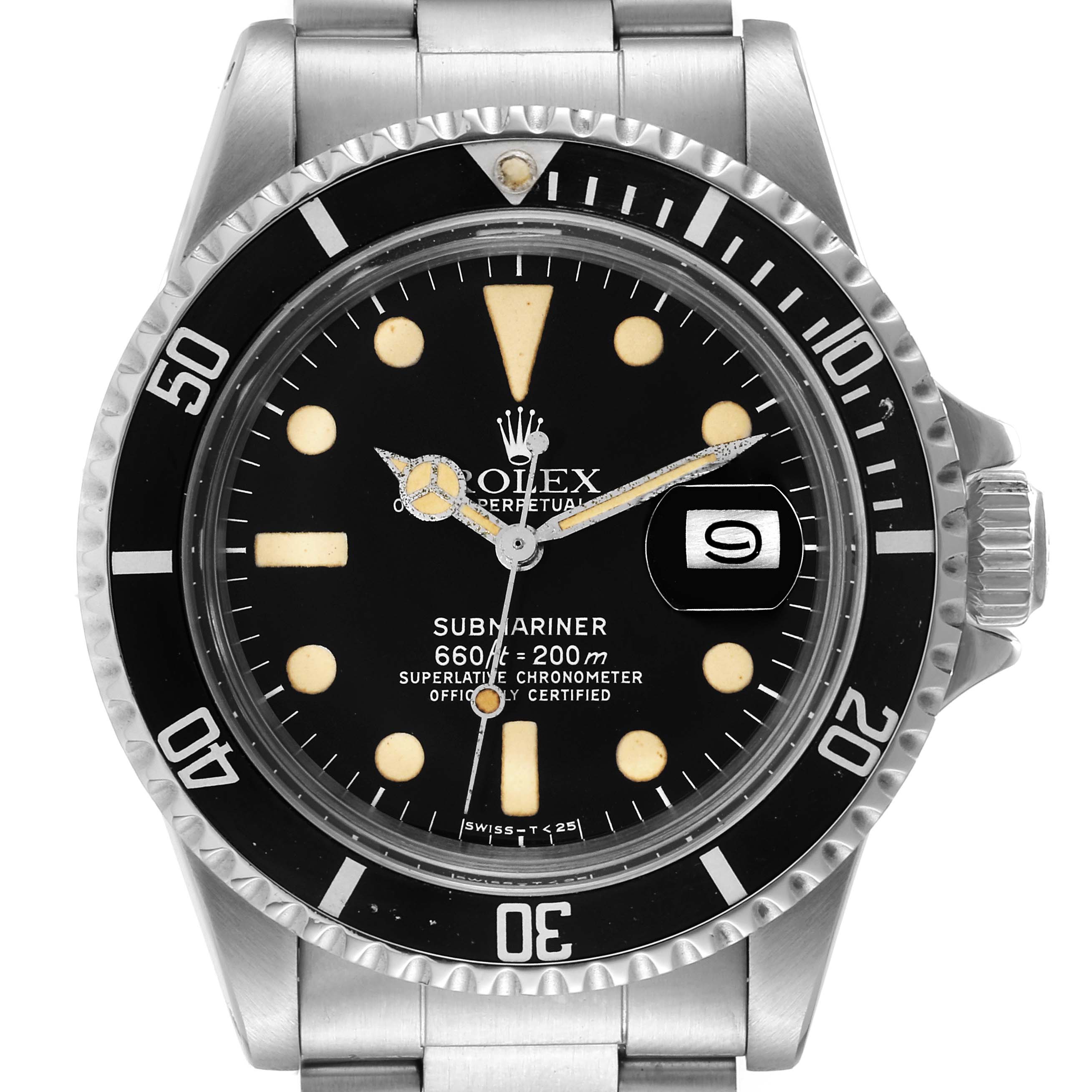 The image shows a front view of the Rolex Submariner Vintage Collection watch face and its bezel.