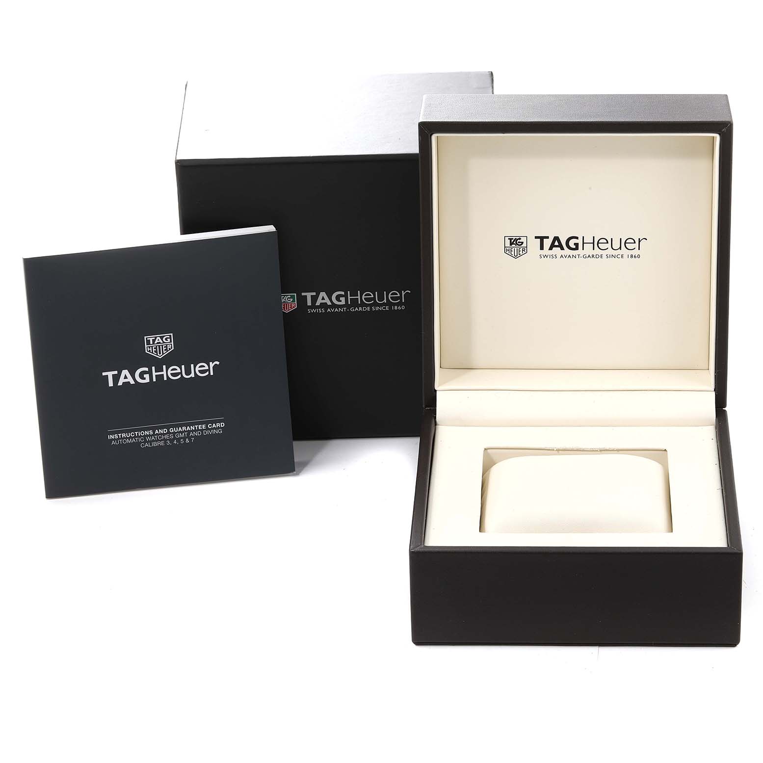 The image shows the packaging of a Tag Heuer Aquaracer WAY2013.BA0927 Men's Stainless Steel White Dial WAY2013.BA0927 Men's Stainless Steel White Dial watch, including the presentation box, outer box, and instruction manual.