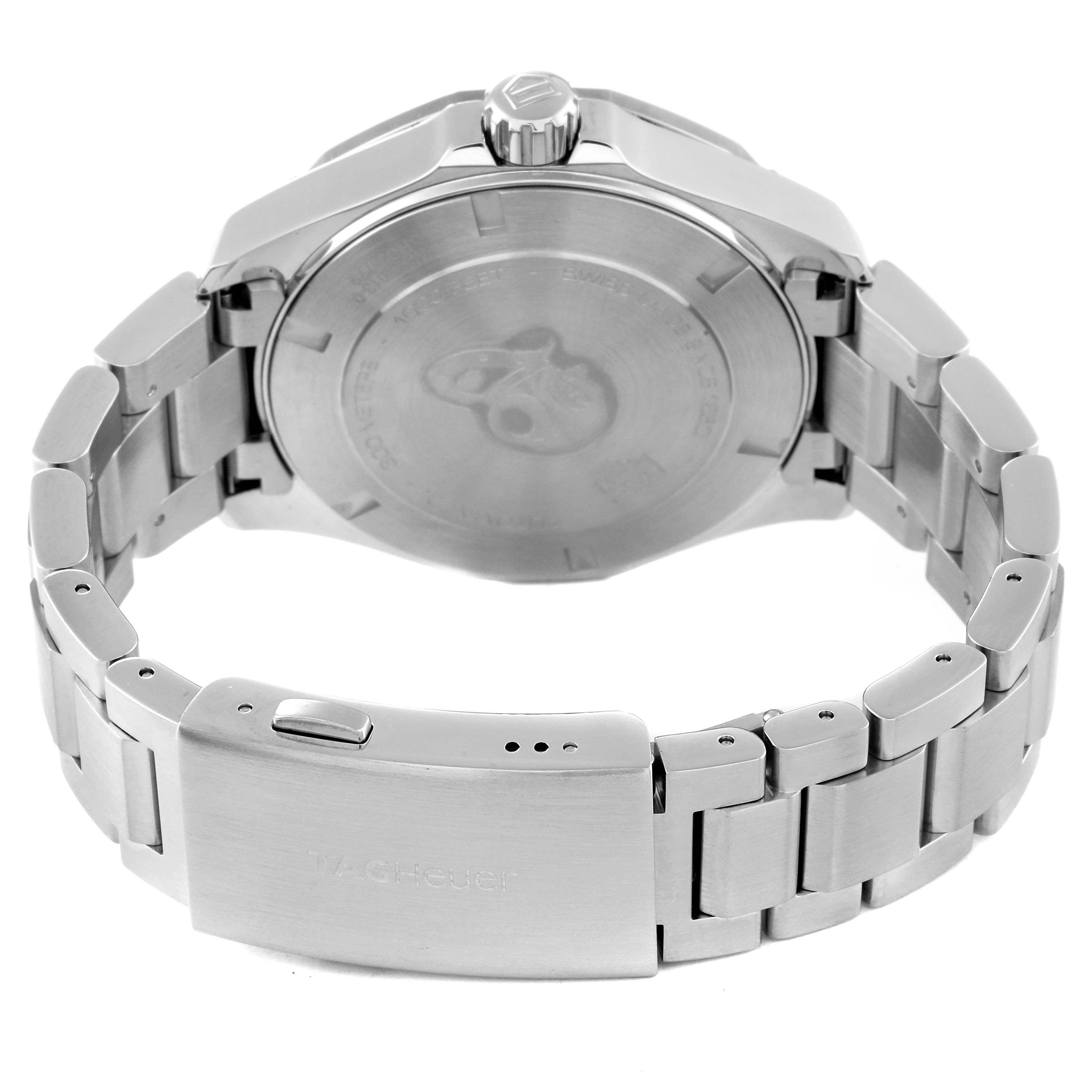 The image shows the back case and bracelet clasp of a Tag Heuer Aquaracer WAY2013.BA0927 Men's Stainless Steel White Dial WAY2013.BA0927 Men's Stainless Steel White Dial watch from a rear angle.