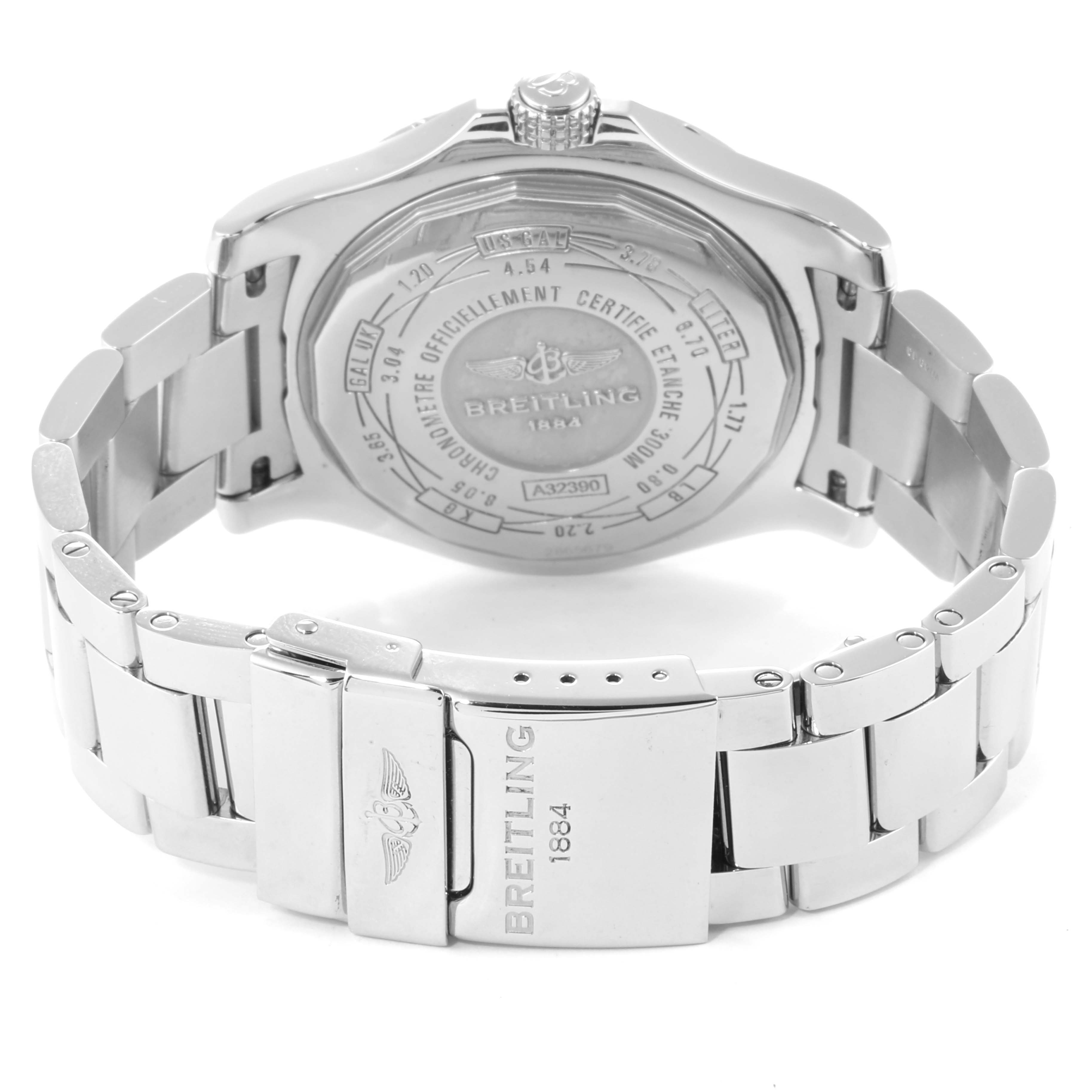 The image shows the back case and bracelet of a Breitling Avenger A3239011-C872-170A Men's Stainless Steel Black Dial A3239011-C872-170A Men's Stainless Steel Black Dial watch from the rear angle.