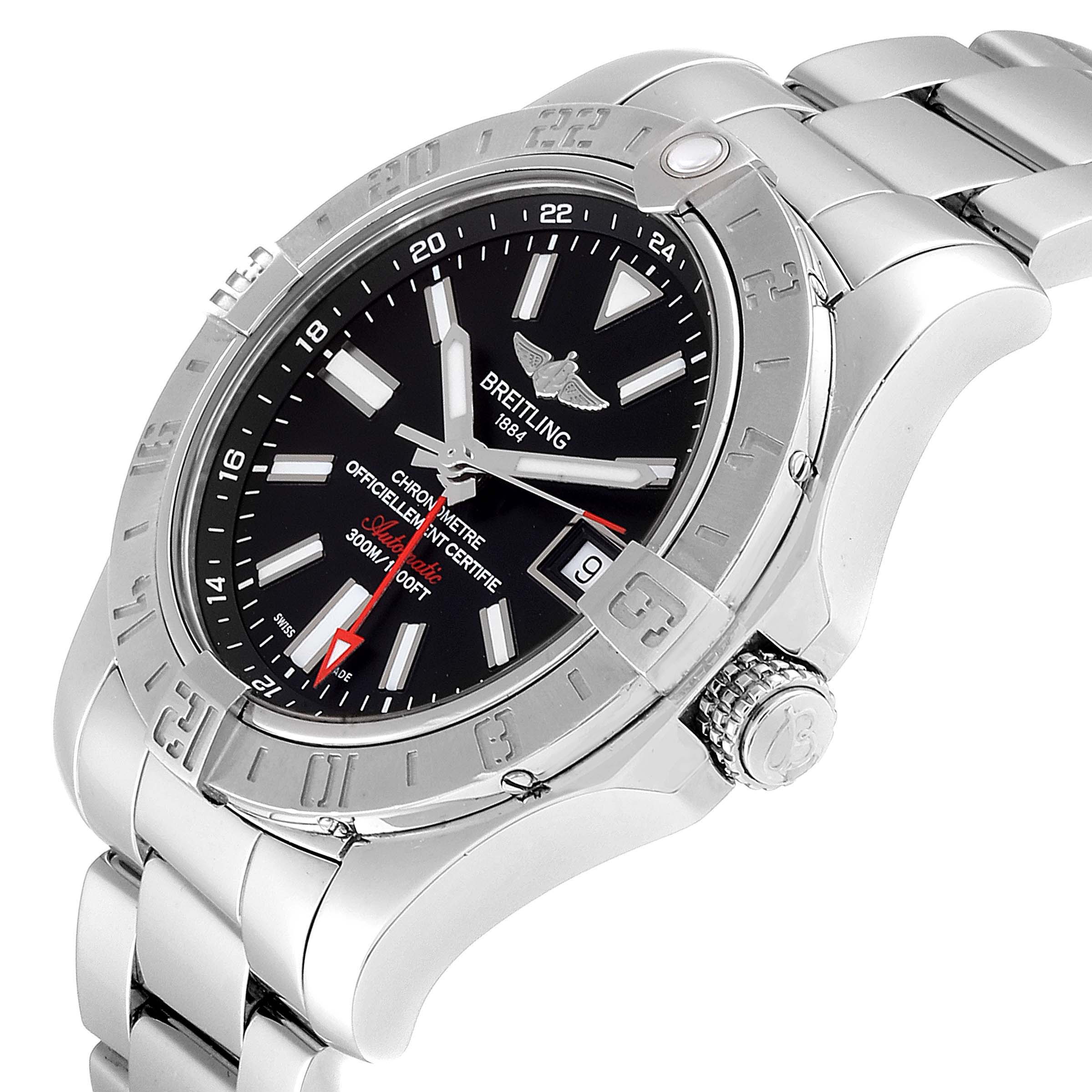 The image shows a Breitling Avenger A3239011-C872-170A Men's Stainless Steel Black Dial A3239011-C872-170A Men's Stainless Steel Black Dial watch at an angled front view, highlighting its bezel, dial, crown, and metal bracelet.