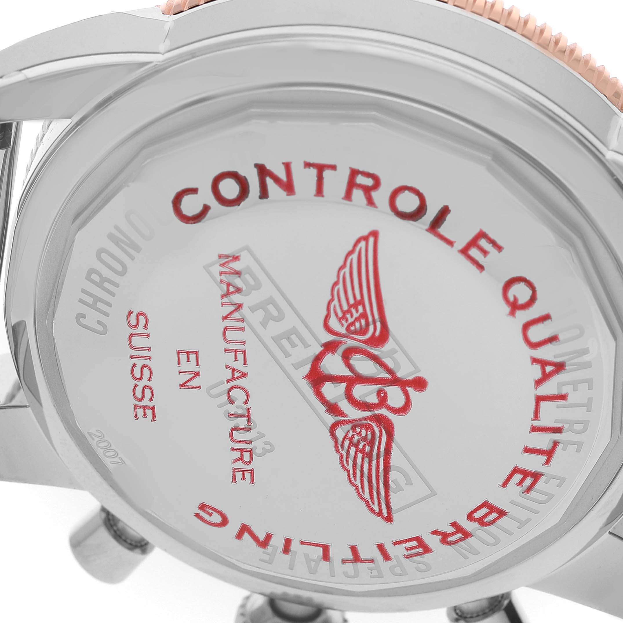 The image shows the case back of a Breitling Superocean U13313121B1A1 Men's Stainless Steel Black Dial watch with the brand's logo and quality control markings.