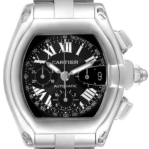 Photo of Cartier Roadster Chronograph Black Dial Mens Steel Watch W62007X6