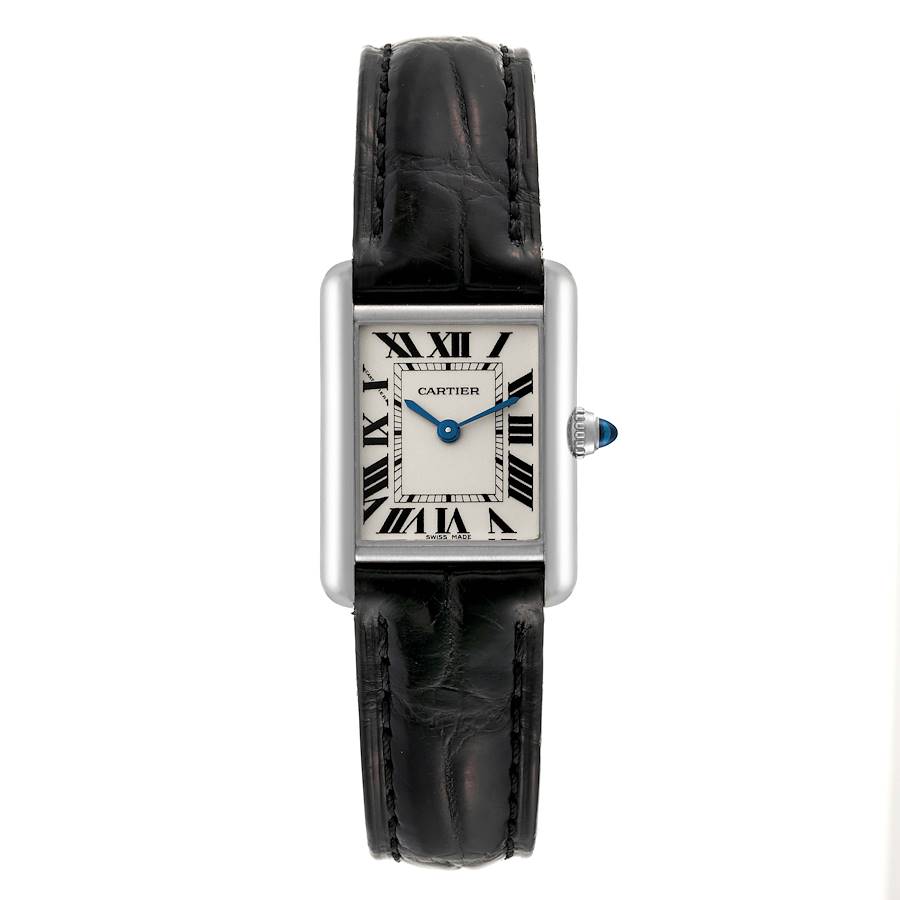 Cartier Tank Louis White Gold Black Strap Ladies Watch W1541056 SwissWatchExpo