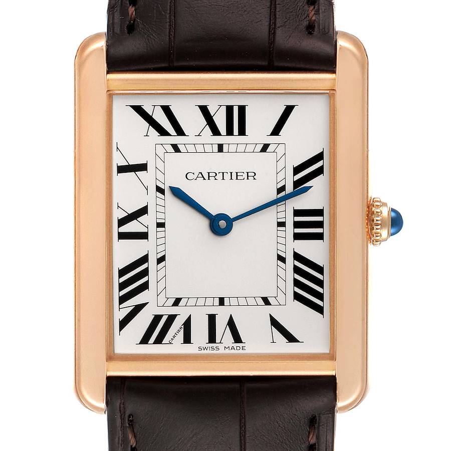 Cartier Tank Solo Rose Gold Steel Brown Strap Large Watch W5200025 Box Papers SwissWatchExpo