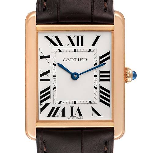 Photo of Cartier Tank Solo Rose Gold Steel Brown Strap Large Watch W5200025 Box Papers