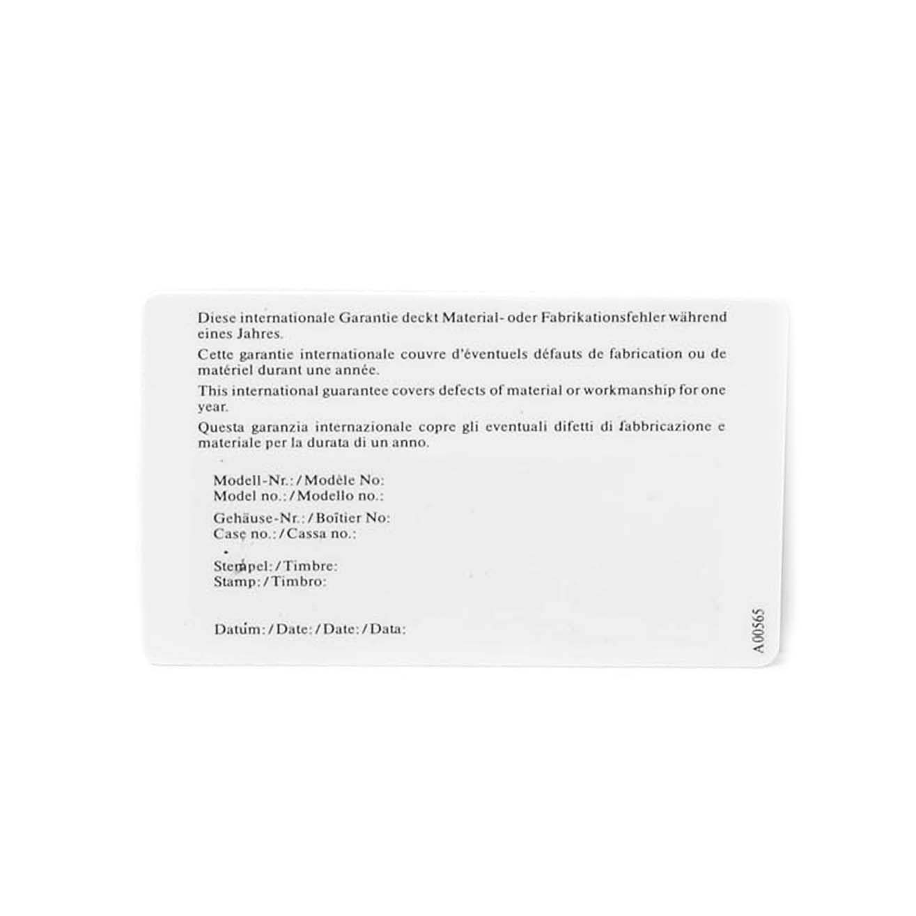 This image shows the warranty card for the IWC Portofino IW516102 Men's Rose Gold Silver Dial IW516102 Men's Rose Gold Silver Dial model, featuring multilingual warranty information.