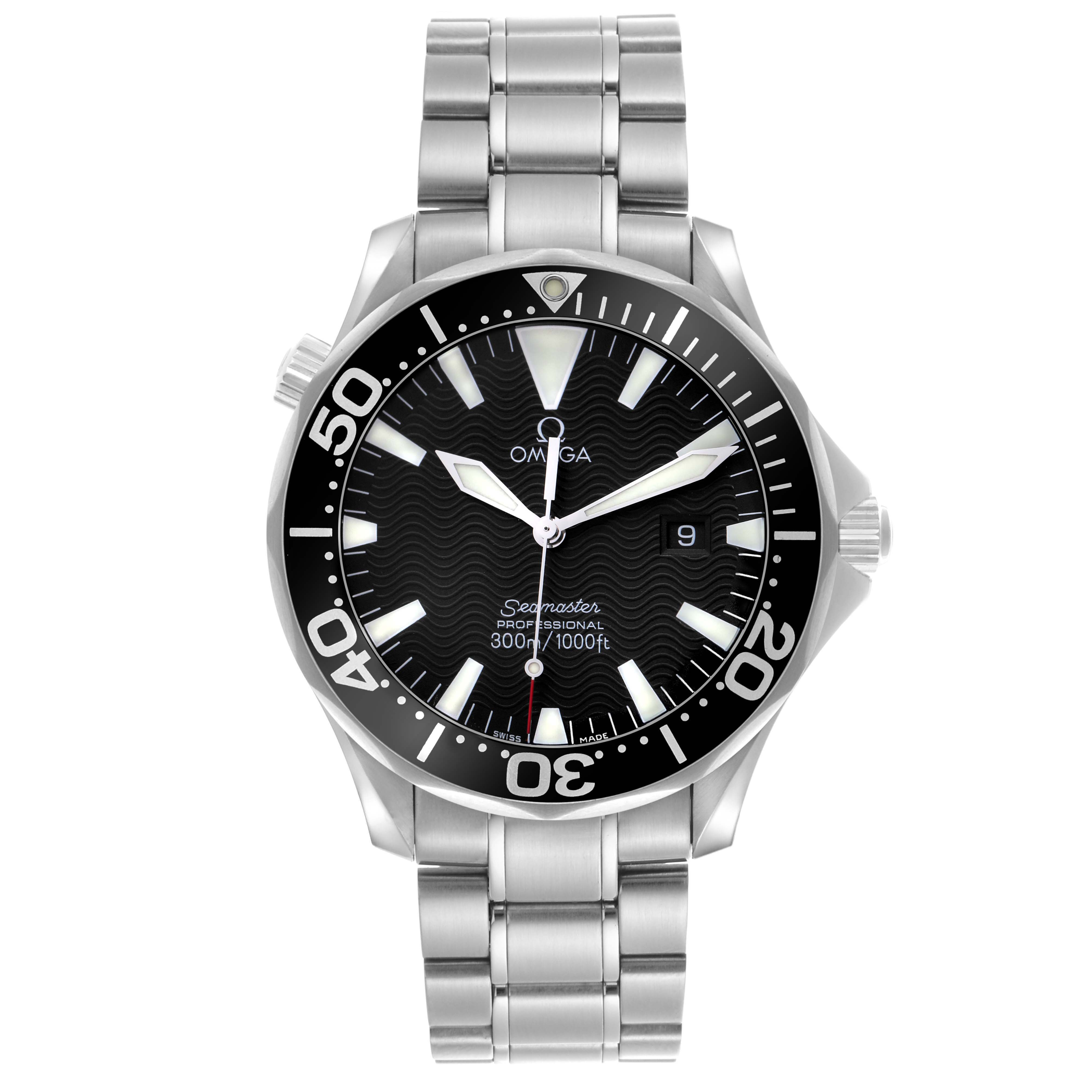 The Omega Seamaster 2264.50.00 Men
s Stainless Steel Black Dial 2264.50.00 Men
s Stainless Steel Black Dial is shown from a front angle, highlighting the dial, bezel, and bracelet.