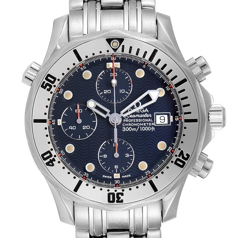 Omega Seamaster Chronograph Blue Dial Steel Mens Watch 2598.80.00 Card SwissWatchExpo