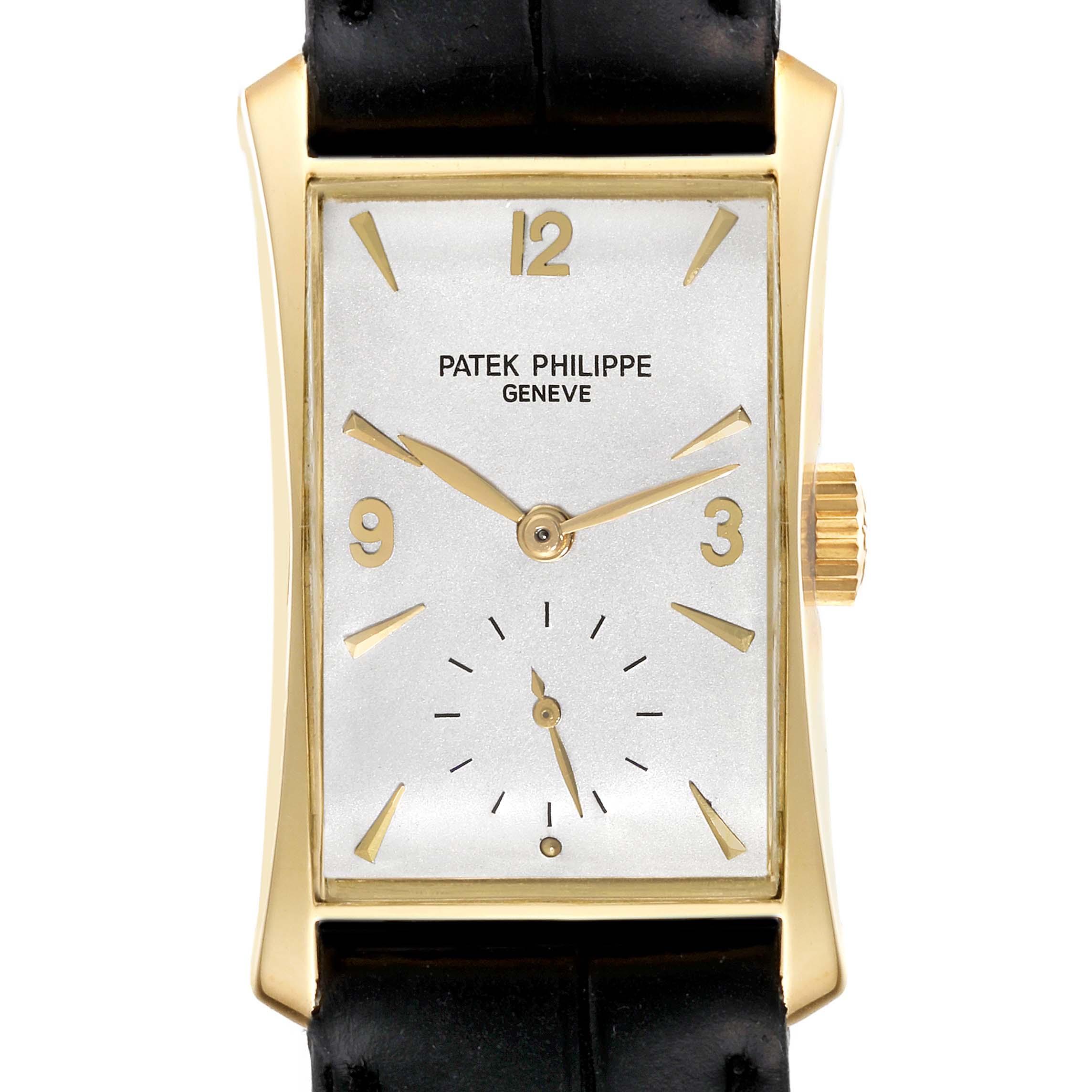 Patek Philippe Hour Glass Yellow Gold Silver Dial Vintage Mens Watch ...