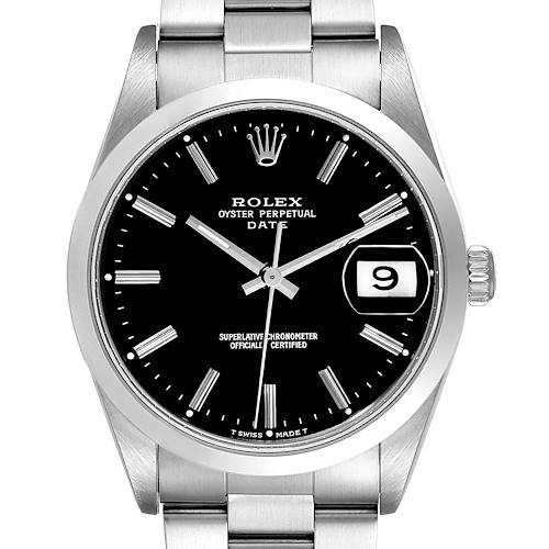 Photo of Rolex Date Black Dial Oyster Bracelet Steel Mens Watch 15200 Box Papers