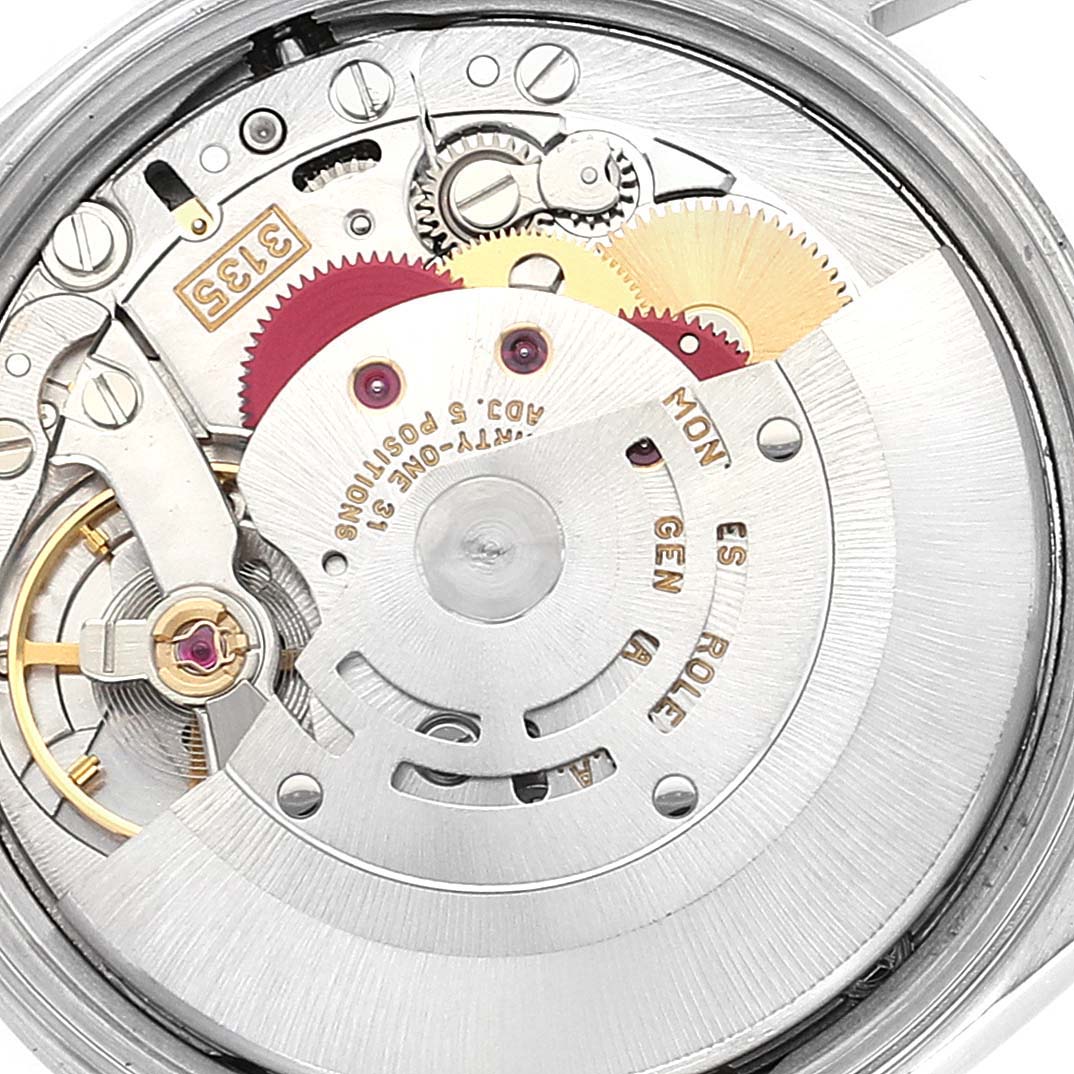 The image shows the inner mechanics, gears, and movement components of a Rolex Date 15200 Men's Stainless Steel Silver Dial 15200 Men's Stainless Steel Silver Dial model watch.