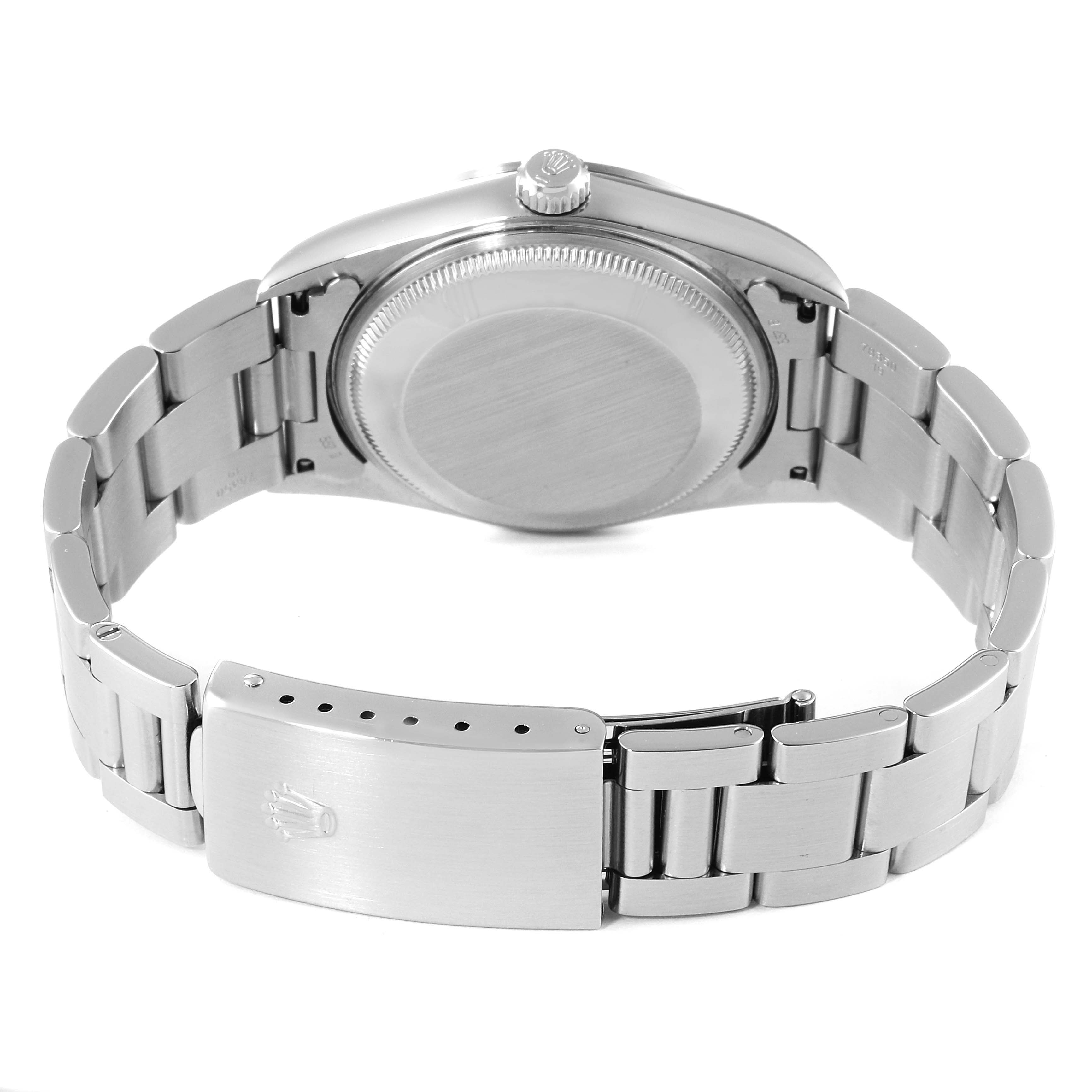 The image shows the back case and bracelet clasp of a Rolex Date 15200 Men's Stainless Steel Silver Dial 15200 Men's Stainless Steel Silver Dial model watch from a rear angle.