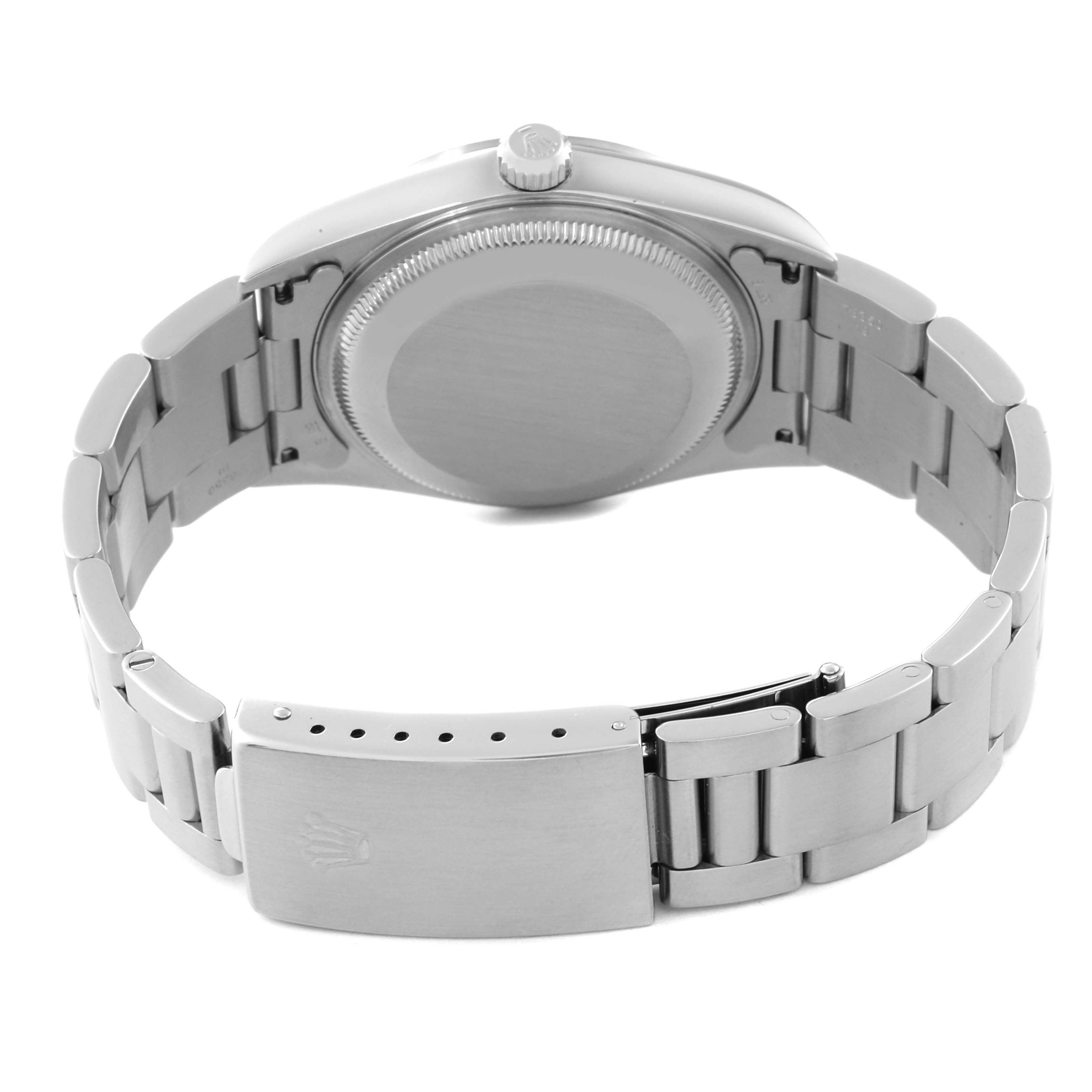 This image shows the back case and bracelet of a Rolex Date 15200 Men
s Stainless Steel Silver Dial 15200 Men
s Stainless Steel Silver Dial model watch, seen from the rear angle.