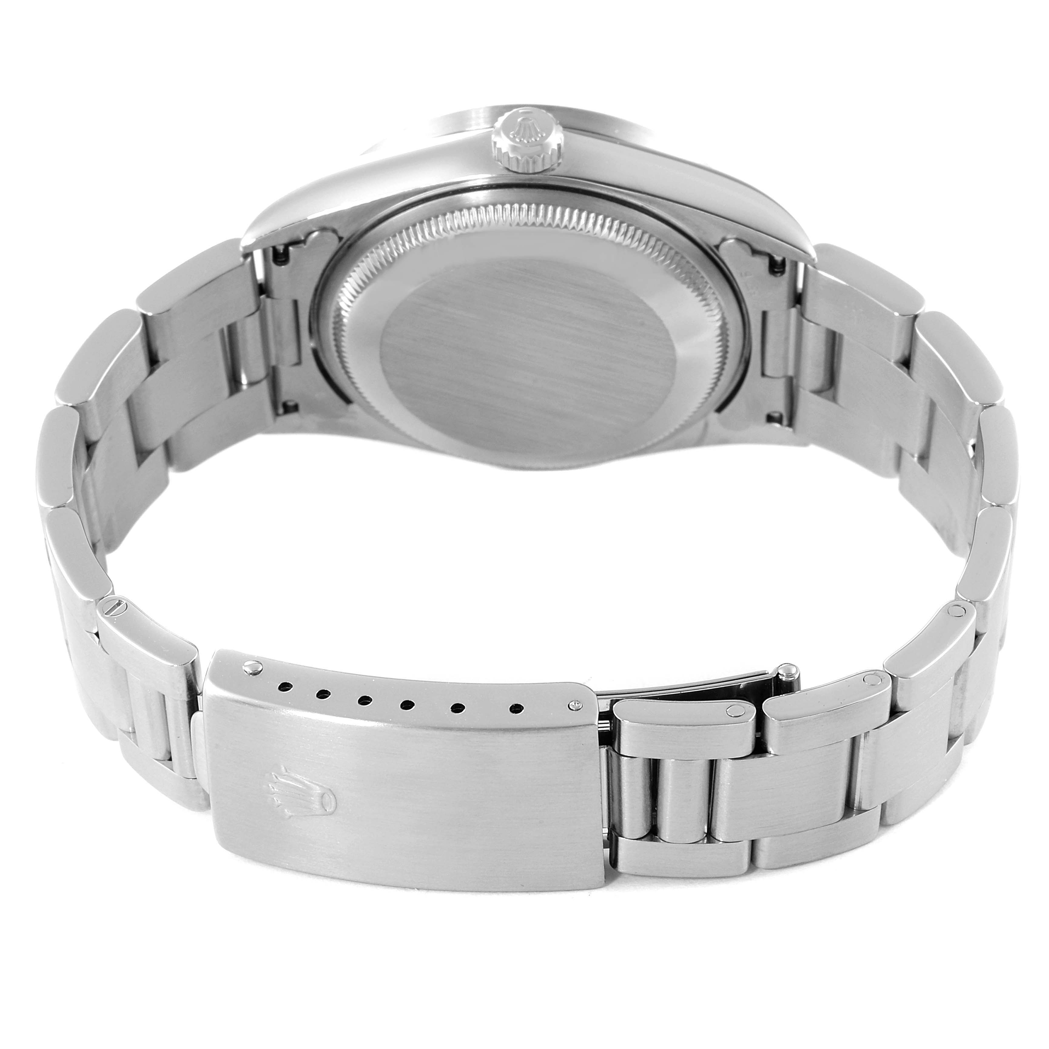 This image shows the back case and bracelet clasp of the Rolex Date 15210 Men's Stainless Steel White Dial 15210 Men's Stainless Steel White Dial model watch from a rear angle.