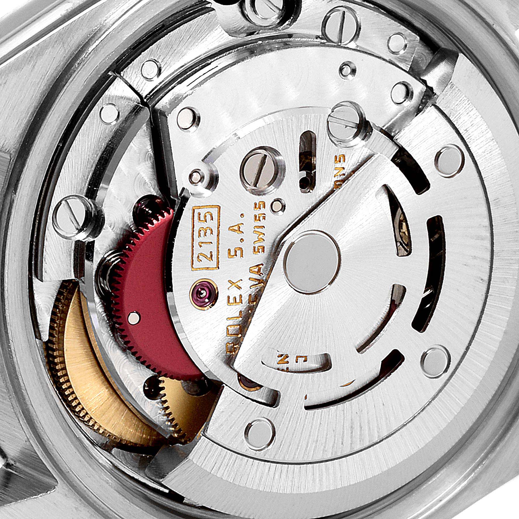 This image shows the inner mechanical movement of a Rolex Datejust 69173 Women
s Steel and Gold (two tone) Champagne Dial 69173 Women
s Steel and Gold (two tone) Champagne Dial watch, highlighting gears and intricate components.