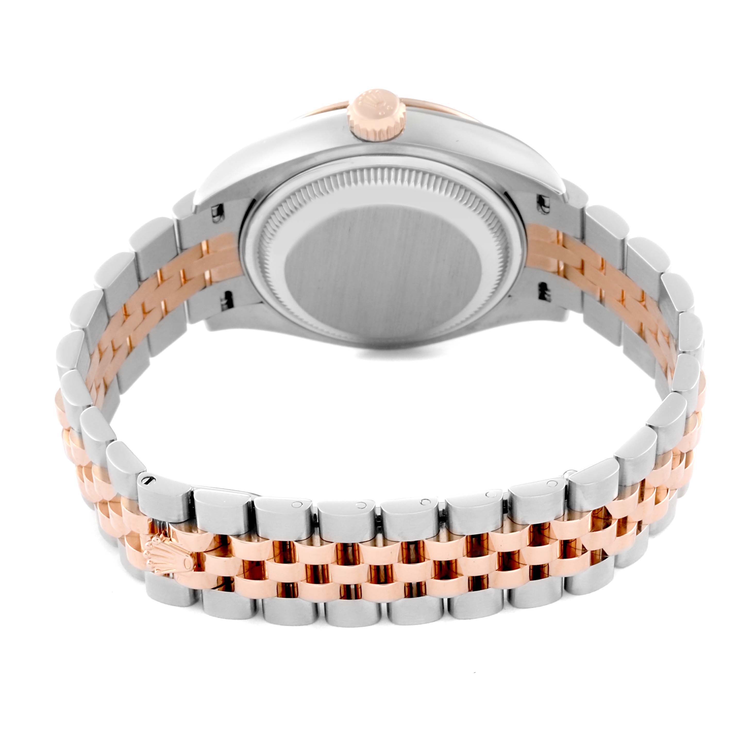 This image shows the back view of a Rolex Datejust 279171 Women's Steel and Gold (two tone) White Dial 279171 Women's Steel and Gold (two tone) White Dial watch, highlighting the case back and the two-tone metal bracelet.
