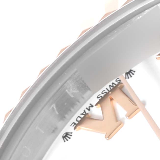 The image shows a close-up of the bezel, chapter ring, and part of the dial of a Rolex Datejust 279171 Women's Steel and Gold (two tone) White Dial 279171 Women's Steel and Gold (two tone) White Dial watch.