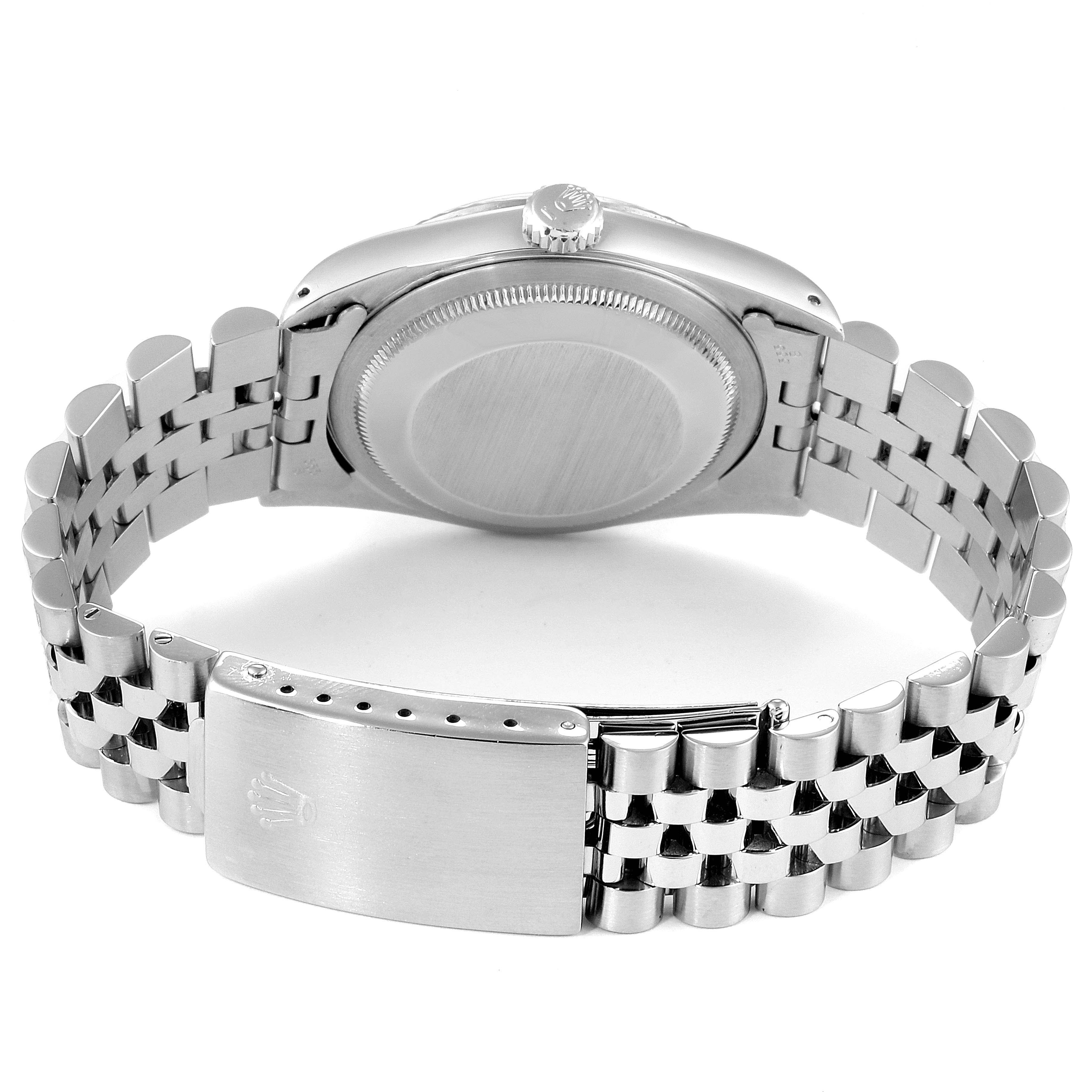 The image shows the back case and bracelet clasp of a Rolex Datejust 16234 Men's Stainless Steel Black Dial 16234 Men's Stainless Steel Black Dial watch from a rear angle.