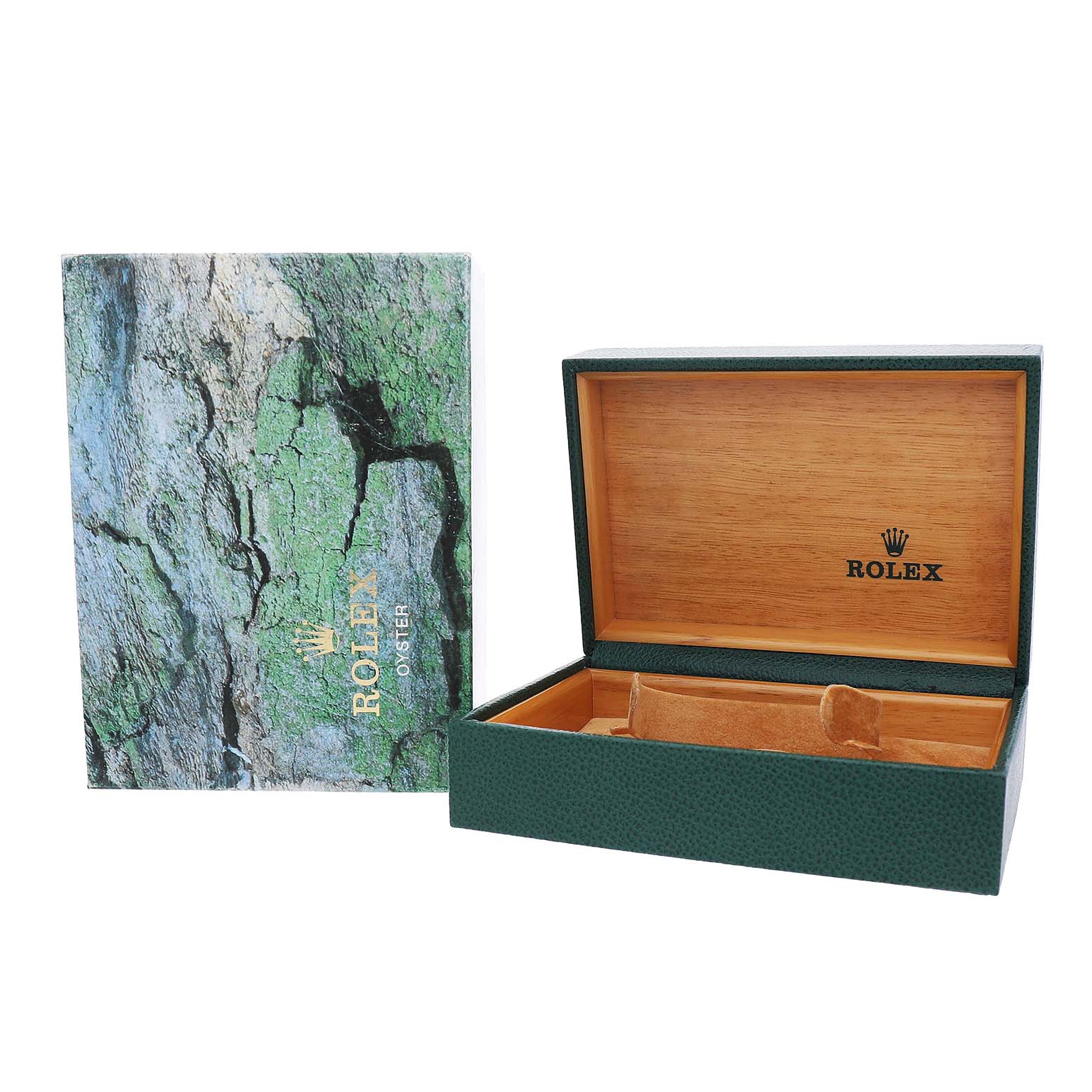 The image shows an open Rolex box and a branded booklet for a Datejust model watch.