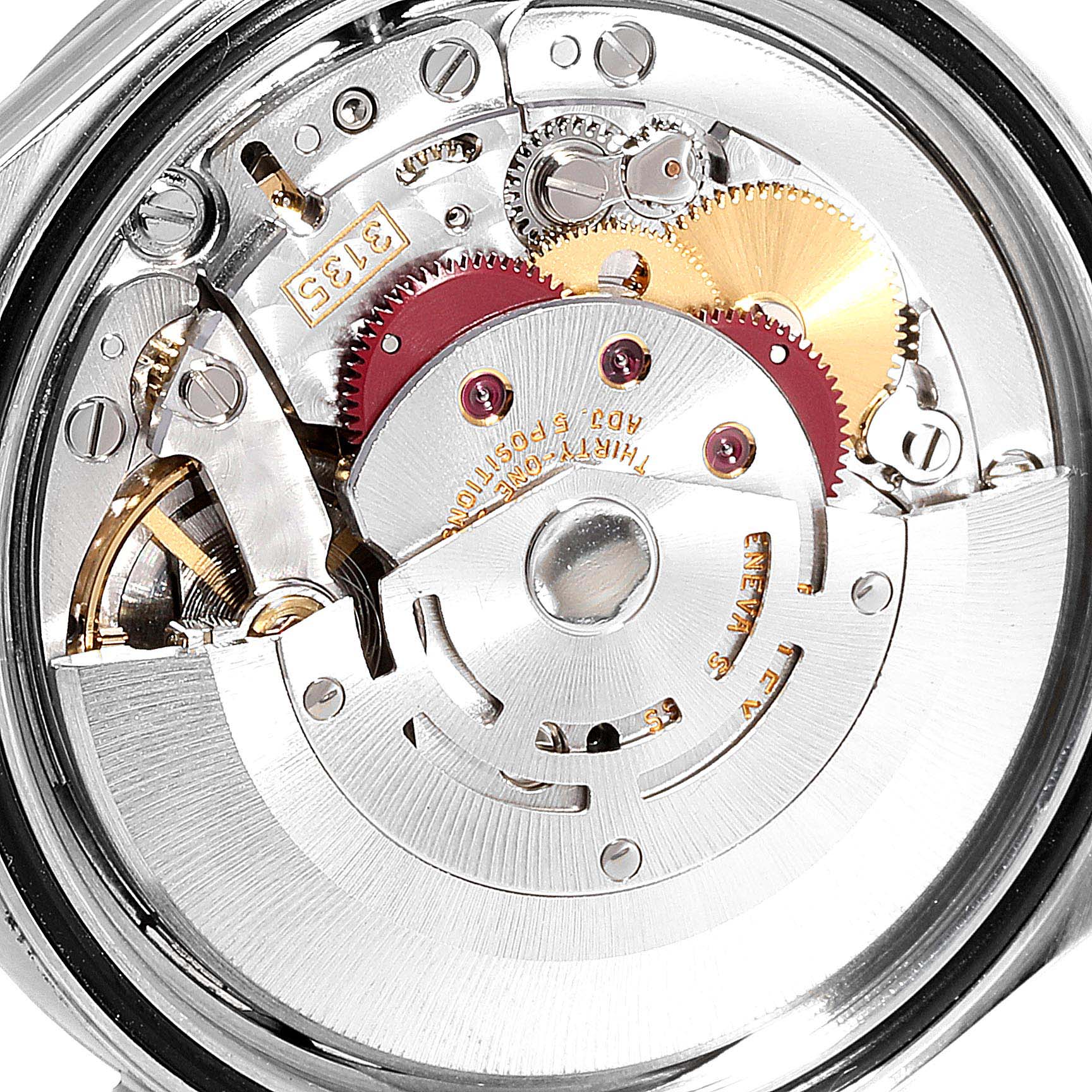 This image shows a close-up view of the internal movement mechanism of the Rolex Datejust 16200 Men's Stainless Steel Black Dial 16200 Men's Stainless Steel Black Dial watch.