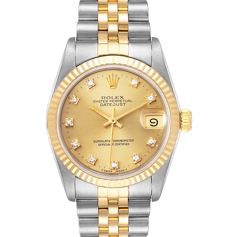 Rolex Datejust Midsize 31mm Steel Yellow Gold Diamond Ladies Watch 68273 SwissWatchExpo