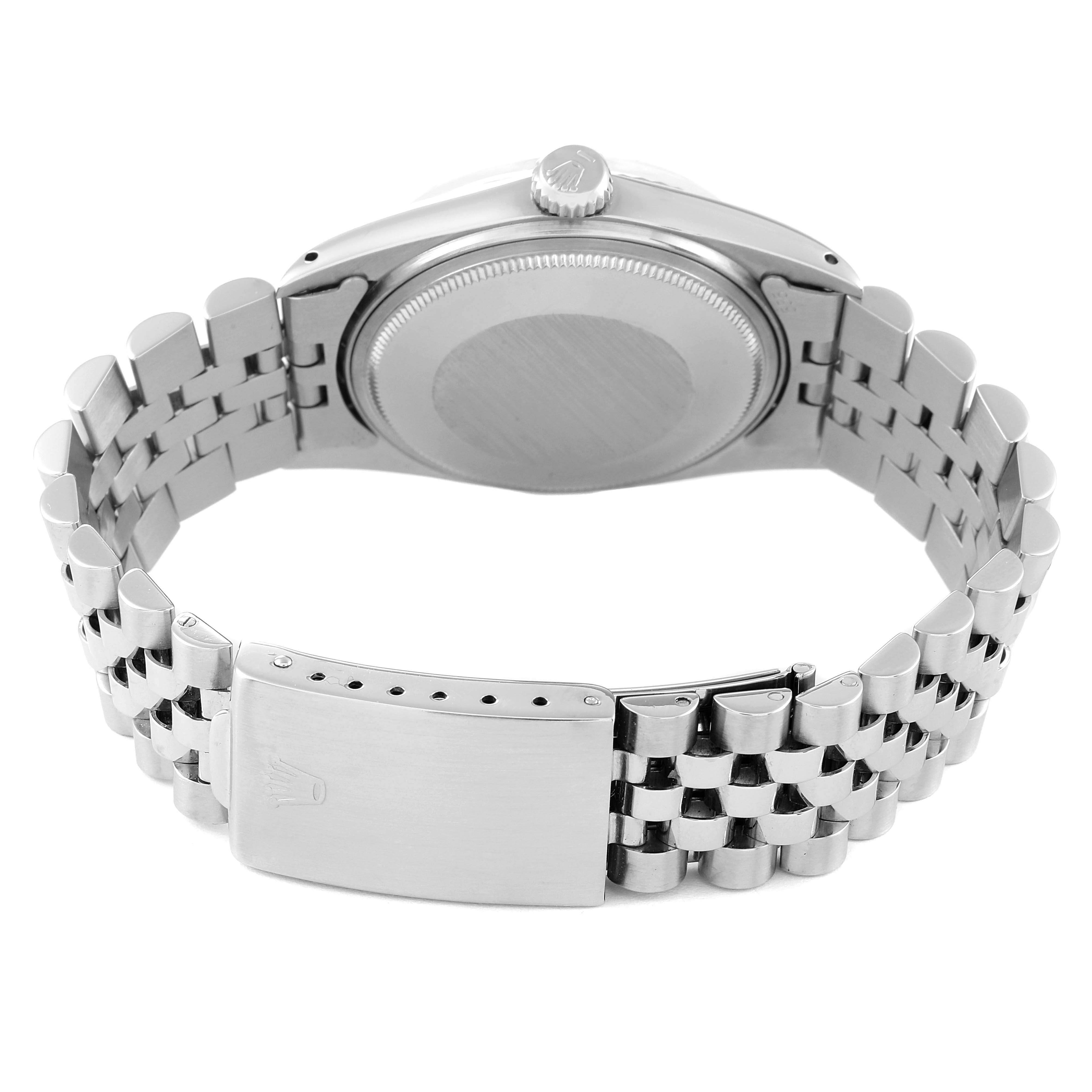 The image shows the back view and clasp of a Rolex Vintage Collection 1601 Men's Stainless Steel Grey Dial 1601 Men's Stainless Steel Grey Dial watch.