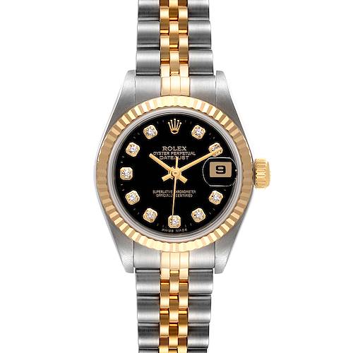 Photo of Rolex Datejust Steel Yellow Gold Black Diamond Dial Watch 79173 Box Papers