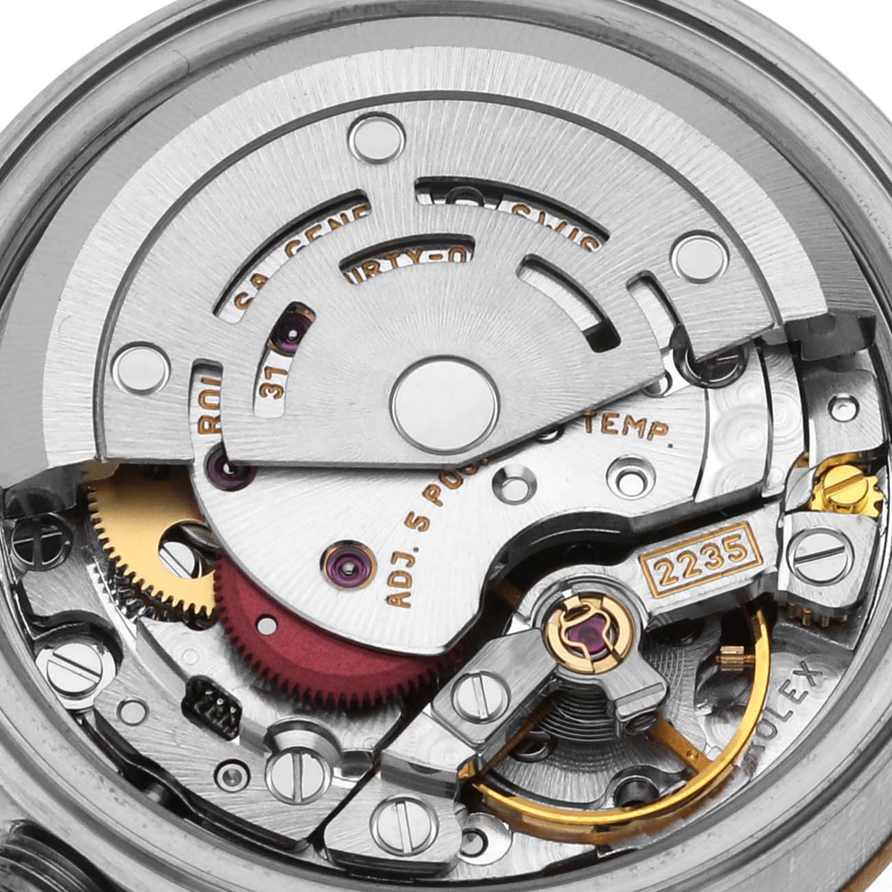 This close-up angle shows the intricate movement and internal mechanism of a Rolex Datejust 79173 Women's Steel and Gold (two tone) Blue Dial 79173 Women's Steel and Gold (two tone) Blue Dial watch.