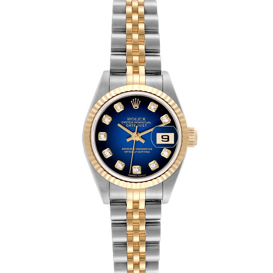 Rolex Datejust Steel Yellow Gold Blue Vignette Diamond Dial Ladies Watch 79173 SwissWatchExpo