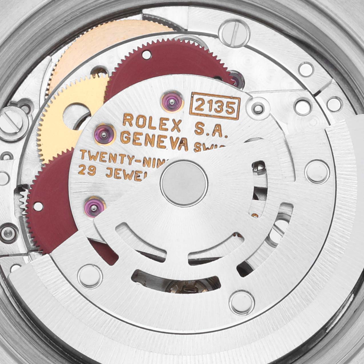 This image shows the internal movement mechanism of the Rolex Datejust 69173 Women's Steel and Gold (two tone) Champagne Dial 69173 Women's Steel and Gold (two tone) Champagne Dial watch model, highlighting its intricate gears and components.