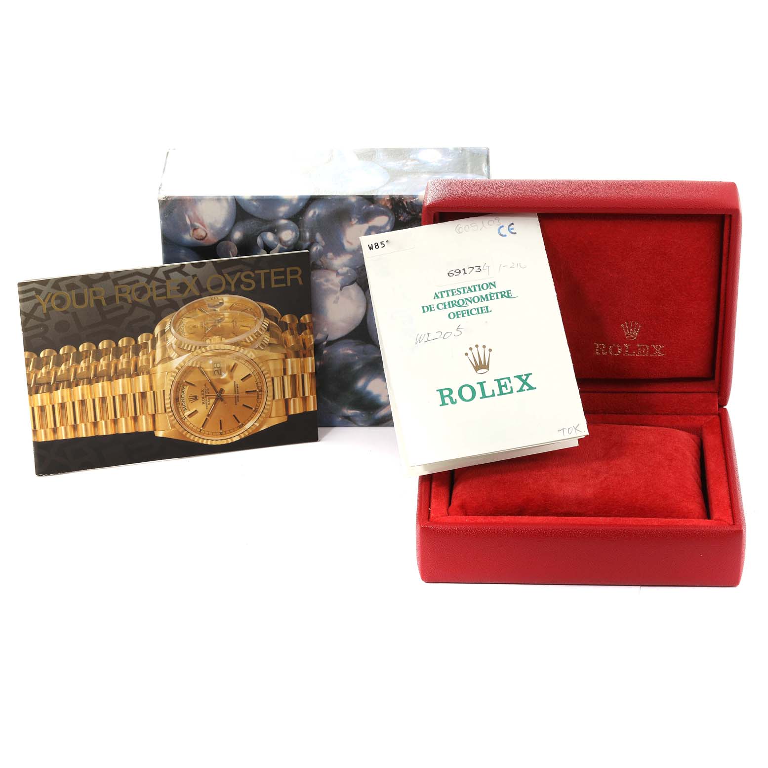 The image shows Rolex Datejust 69173 Women's Steel and Gold (two tone) Champagne Dial 69173 Women's Steel and Gold (two tone) Champagne Dial packaging, including a red box, outer box, and manuals, but not the watch itself.