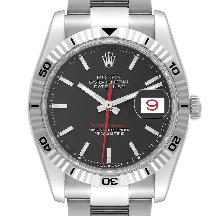 Rolex Datejust Turnograph Black Dial Steel Mens Watch 116264 SwissWatchExpo