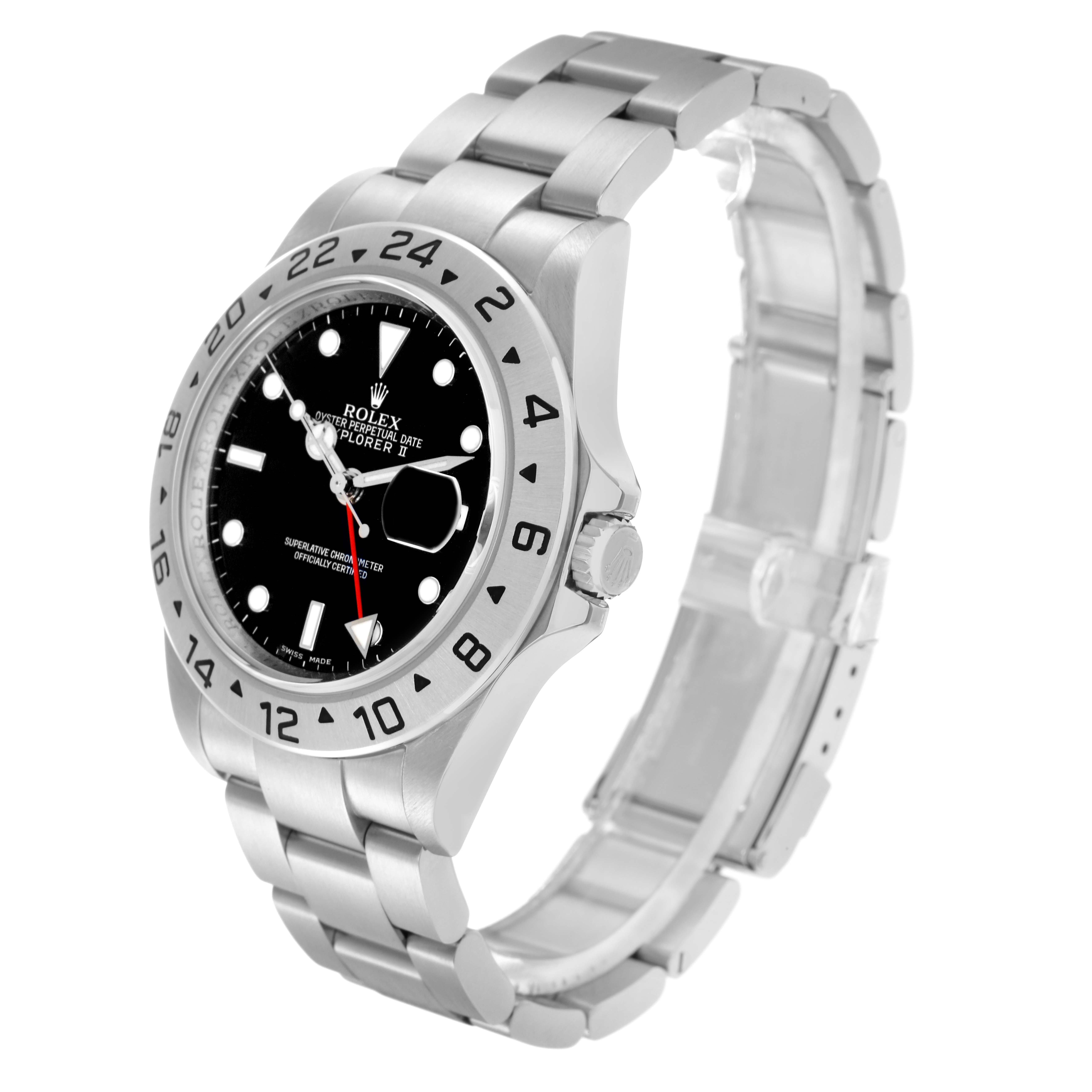 The Rolex Explorer 16570 Men
s Stainless Steel Black Dial 16570 Men
s Stainless Steel Black Dial model is shown at a three-quarter angle, highlighting the face, bezel, crown, and band.