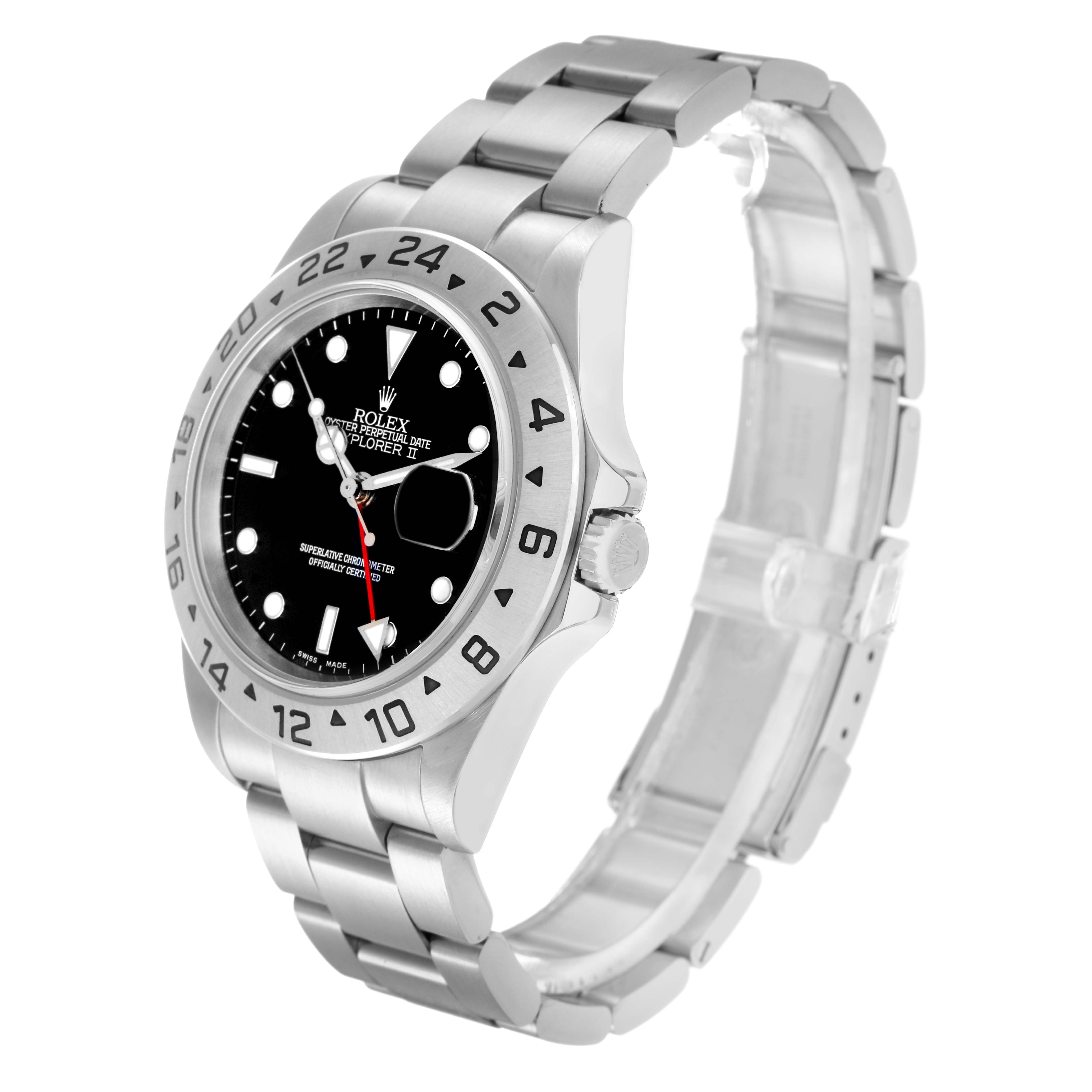 The Rolex Explorer 16570 Men
s Stainless Steel Black Dial 16570 Men
s Stainless Steel Black Dial watch is shown at a three-quarter angle, highlighting the face, bezel, crown, and bracelet.