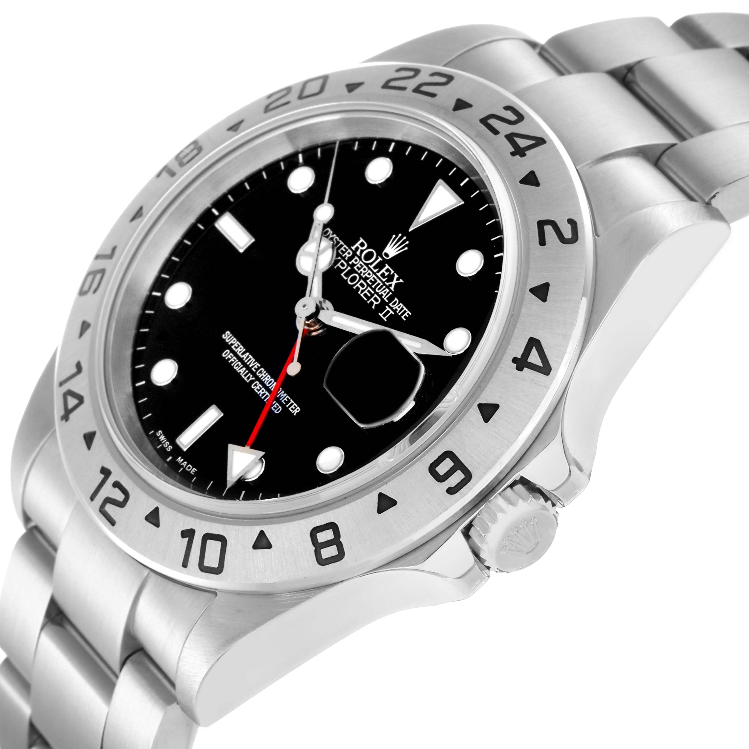 The Rolex Explorer 16570 Men
s Stainless Steel Black Dial 16570 Men
s Stainless Steel Black Dial watch is shown at an angle highlighting the bezel, dial, crown, and part of the bracelet.