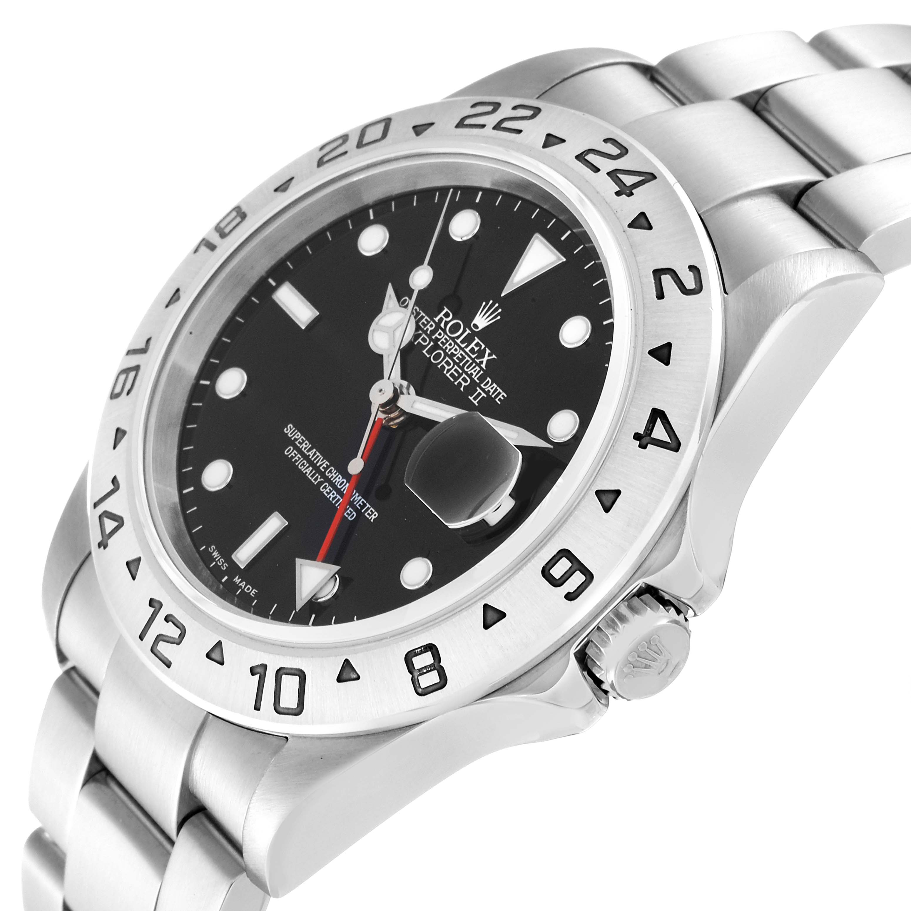 This image shows a side and partial front view of the Rolex Explorer 16570 Men
s Stainless Steel Black Dial 16570 Men
s Stainless Steel Black Dial watch, highlighting the bezel, crown, and bracelet.