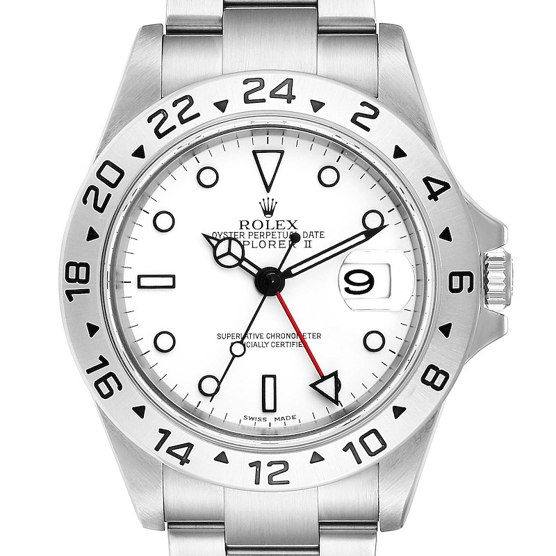 Rolex Explorer II White Dial Red Hand Steel Mens Watch 16570 Box Papers SwissWatchExpo