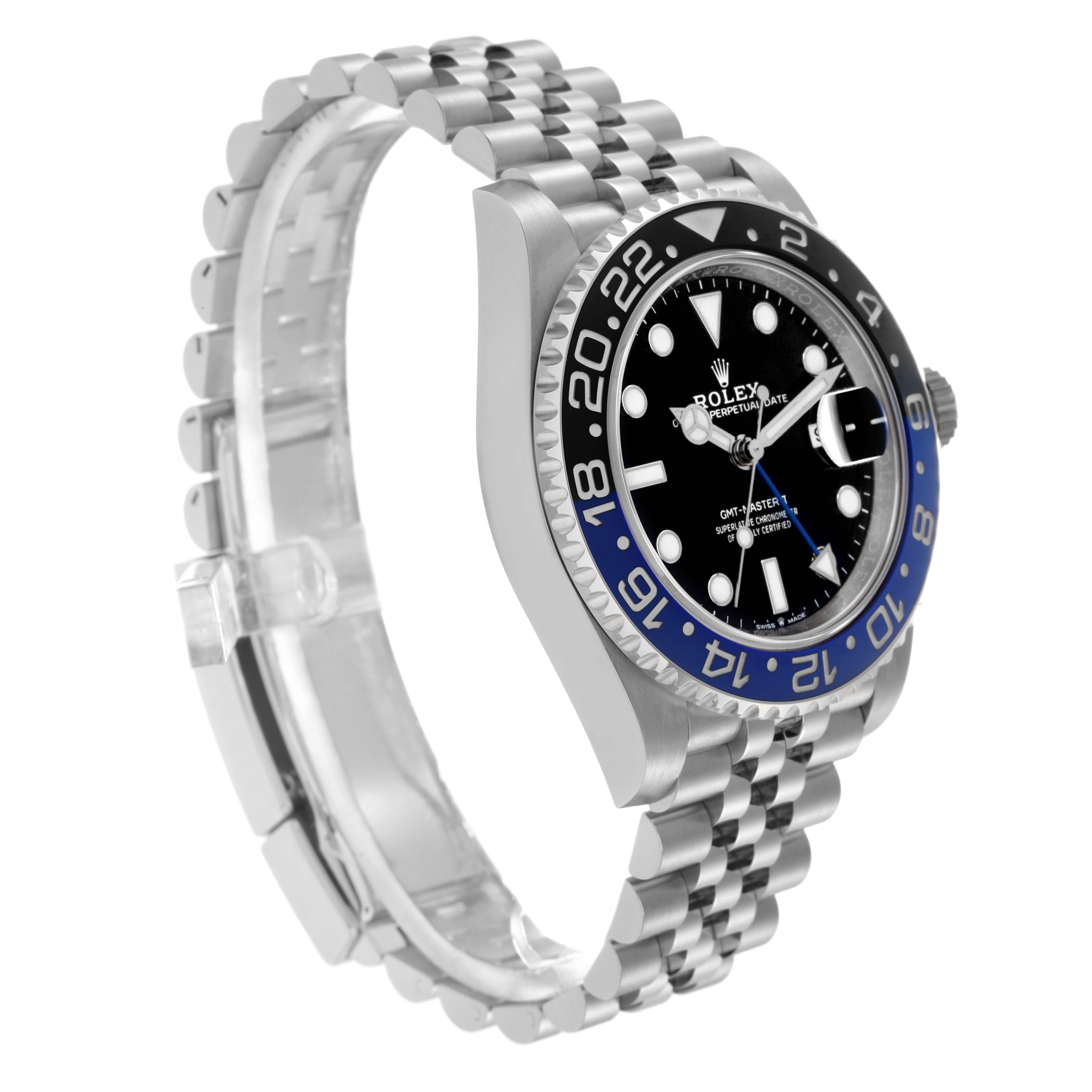 The Rolex GMT-Master 126710 Men
s Stainless Steel Black Dial 126710 Men
s Stainless Steel Black Dial is shown at a slight angle, highlighting the bezel, dial, bracelet, and crown.